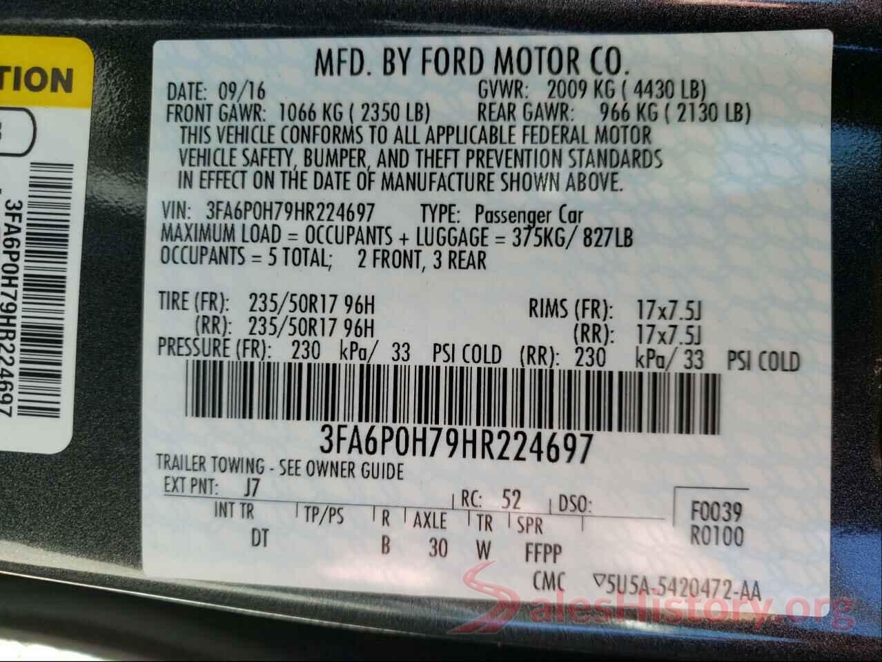 3FA6P0H79HR224697 2017 FORD FUSION