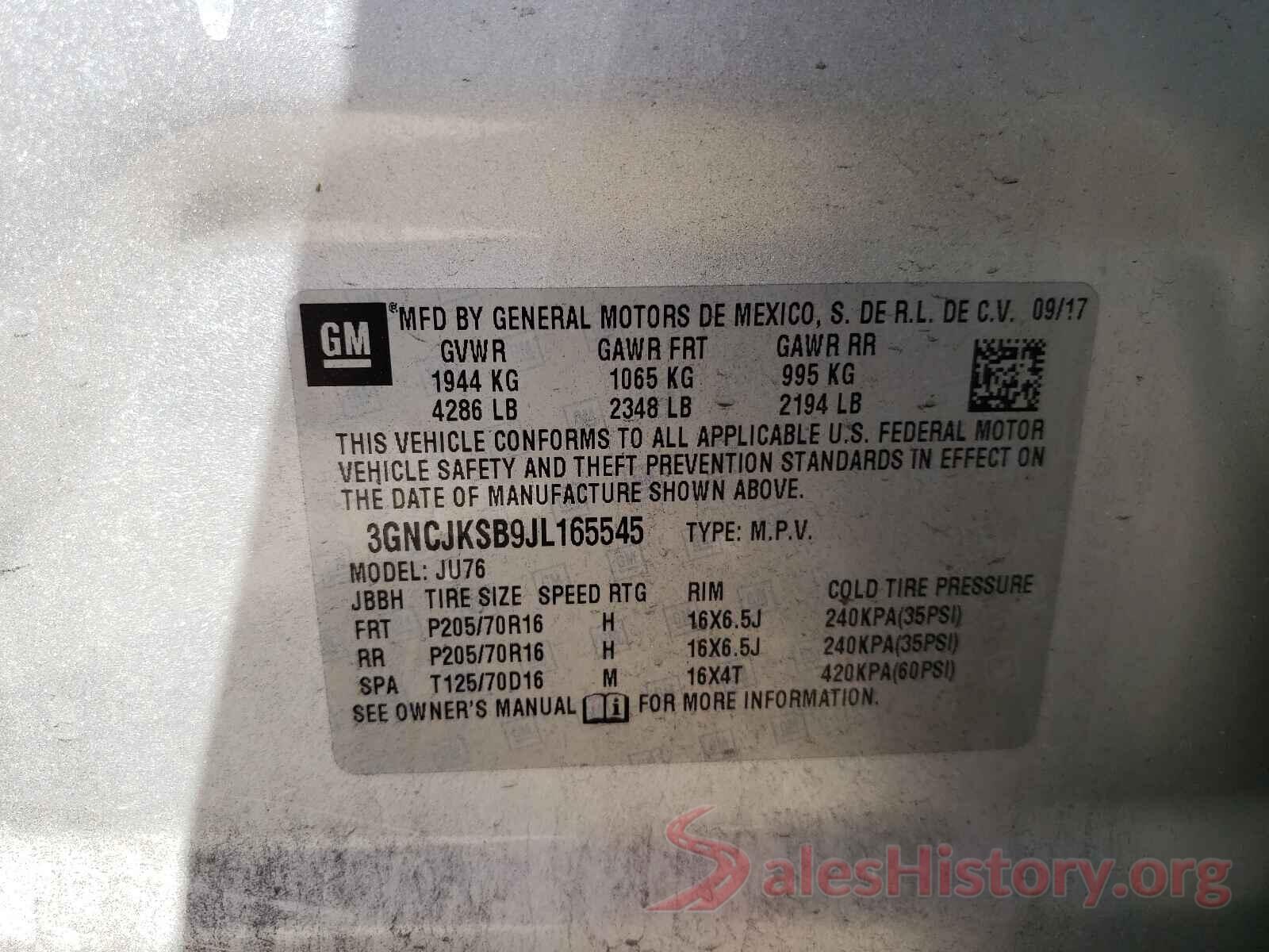 3GNCJKSB9JL165545 2018 CHEVROLET TRAX