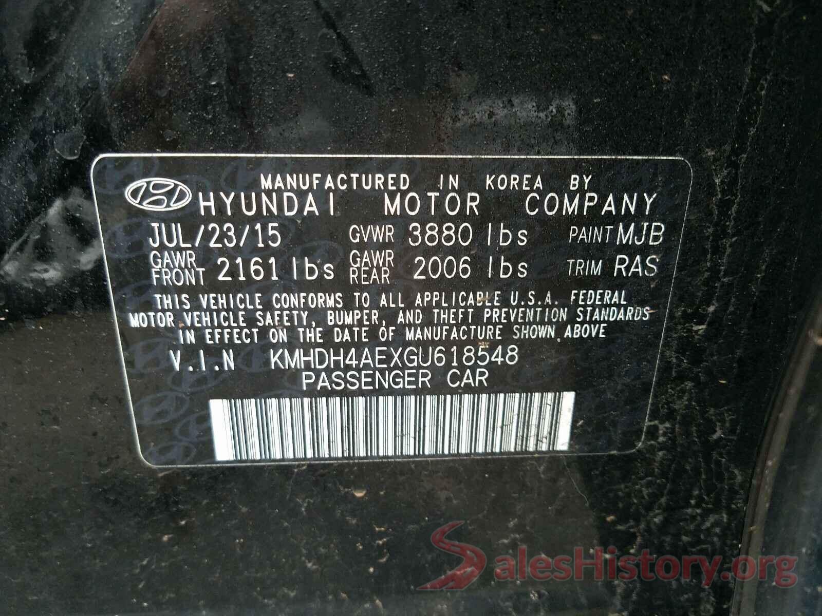 KMHDH4AEXGU618548 2016 HYUNDAI ELANTRA