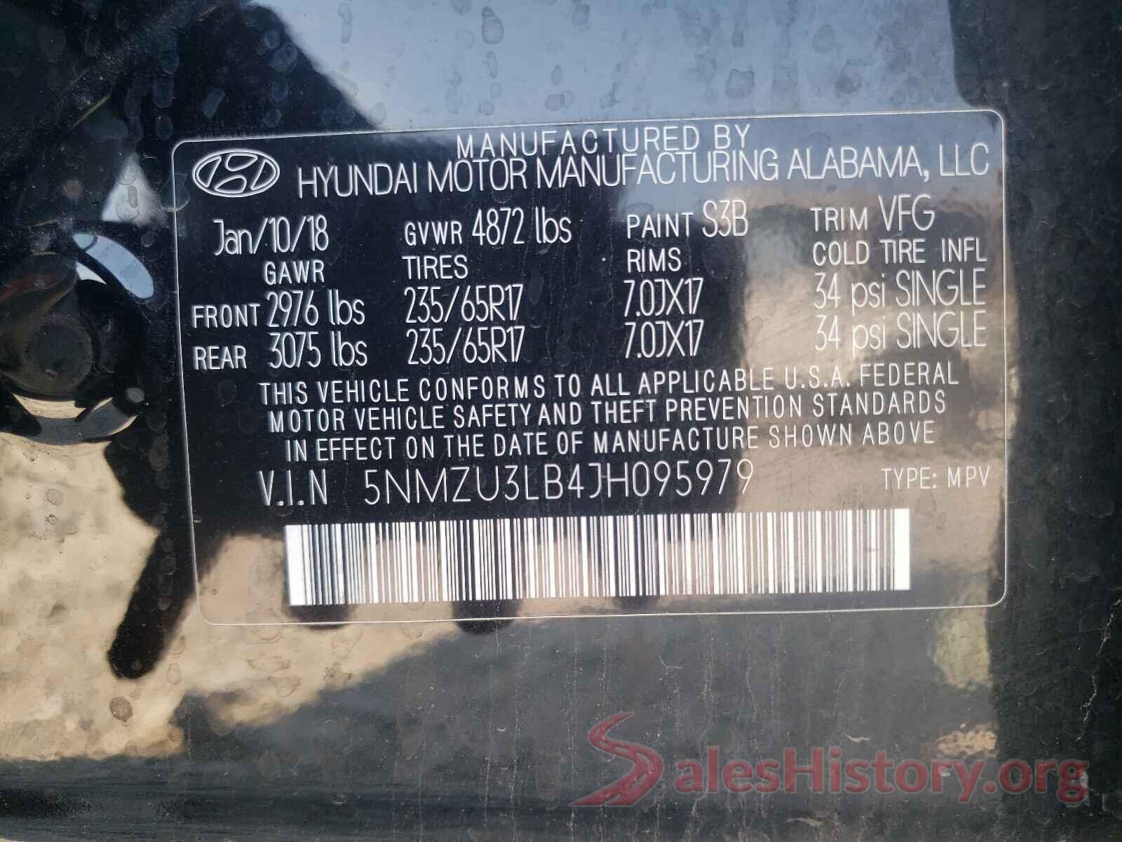 5NMZU3LB4JH095979 2018 HYUNDAI SANTA FE