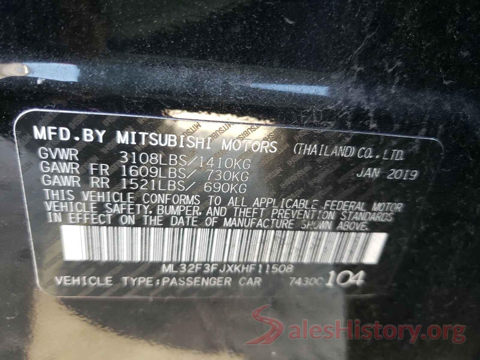 ML32F3FJXKHF11508 2019 MITSUBISHI MIRAGE