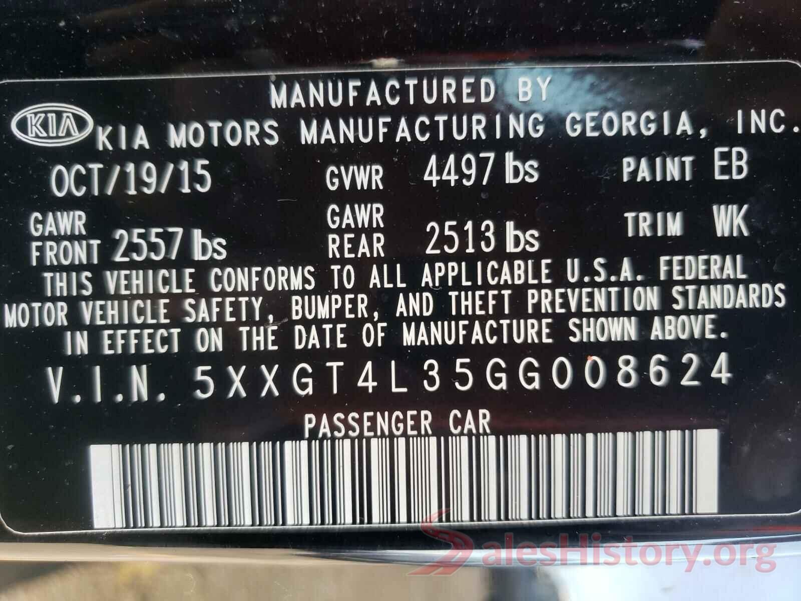 5XXGT4L35GG008624 2016 KIA OPTIMA