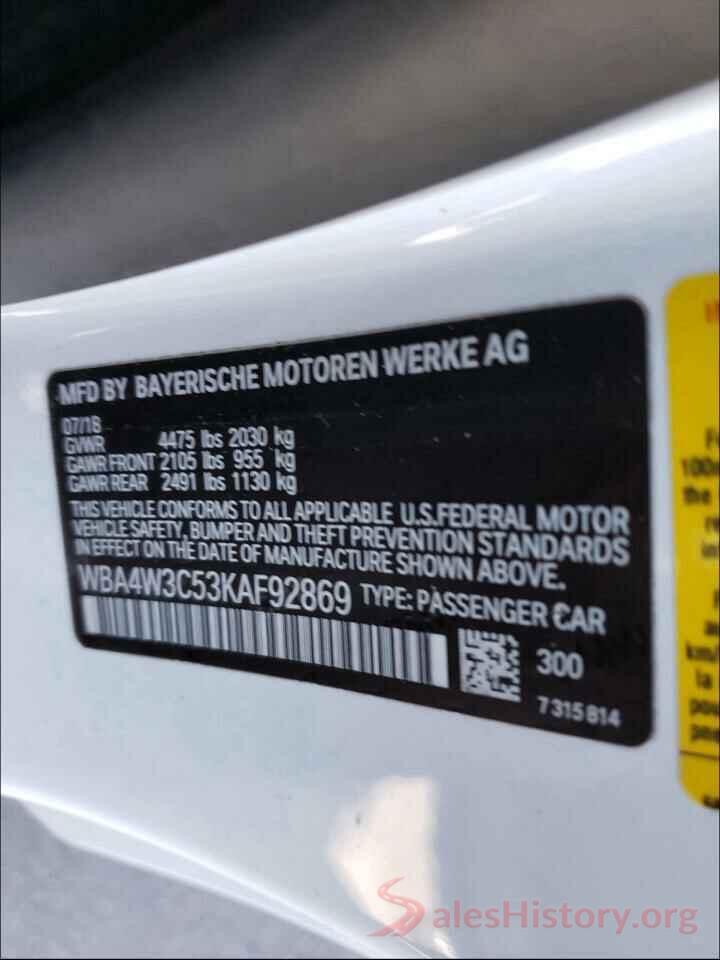 WBA4W3C53KAF92869 2019 BMW 4 SERIES