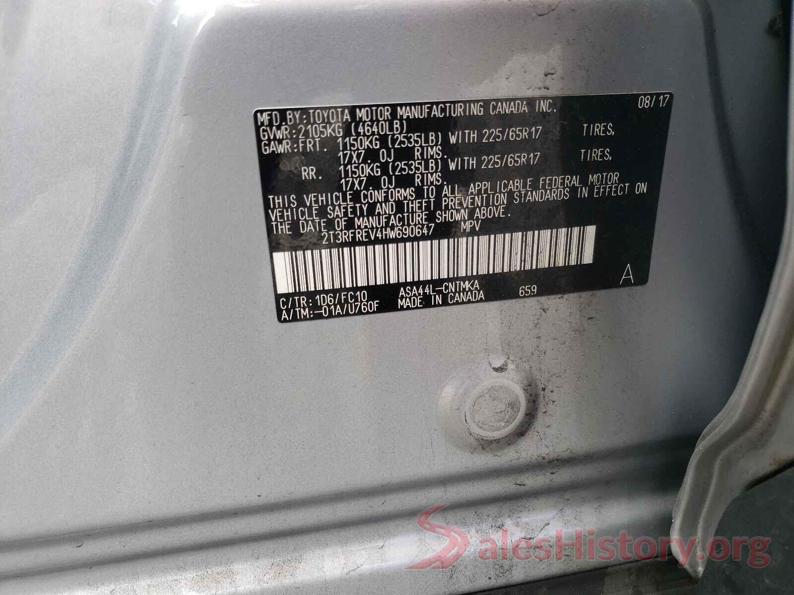 2T3RFREV4HW690647 2017 TOYOTA RAV4