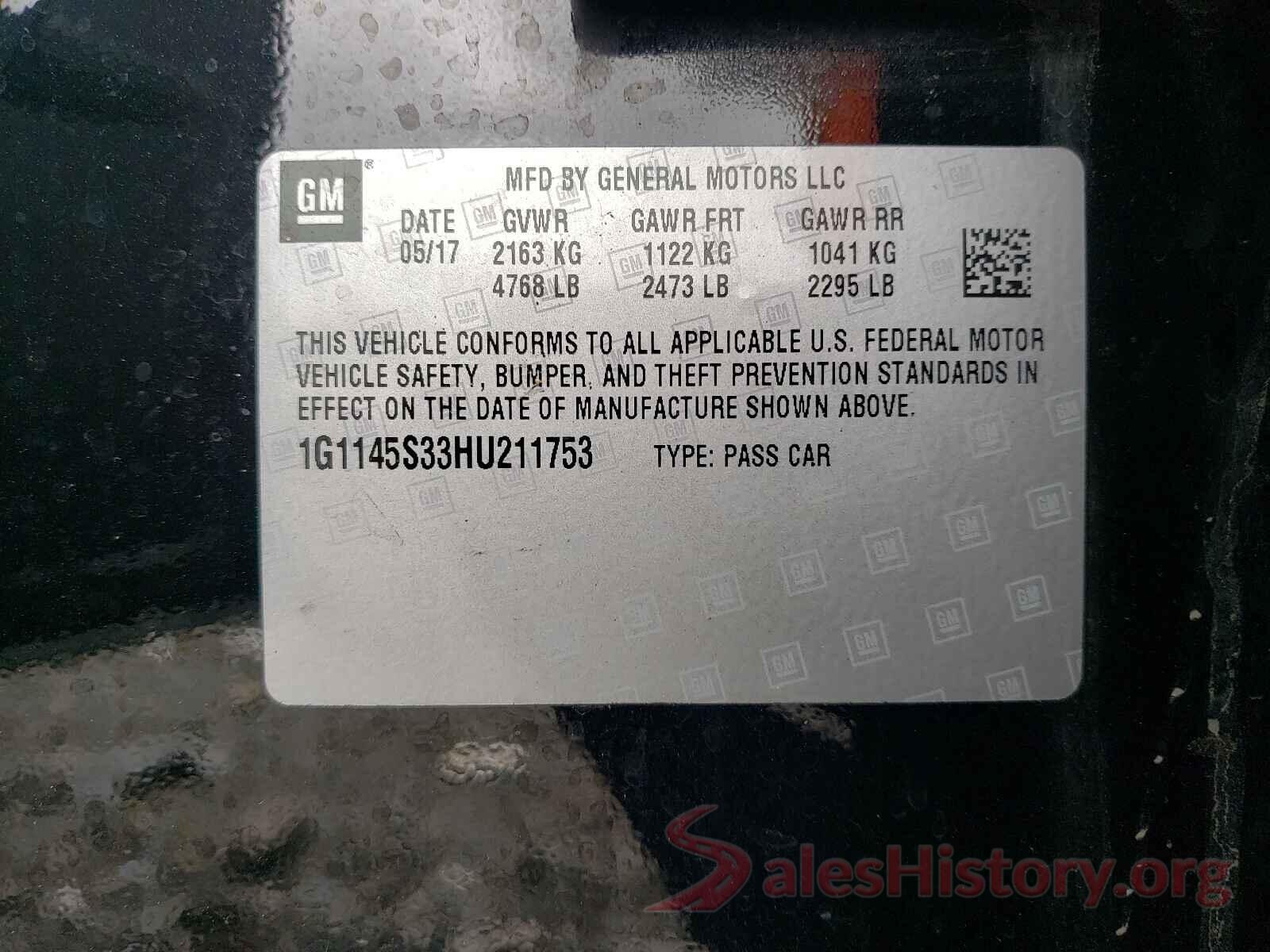 1G1145S33HU211753 2017 CHEVROLET IMPALA