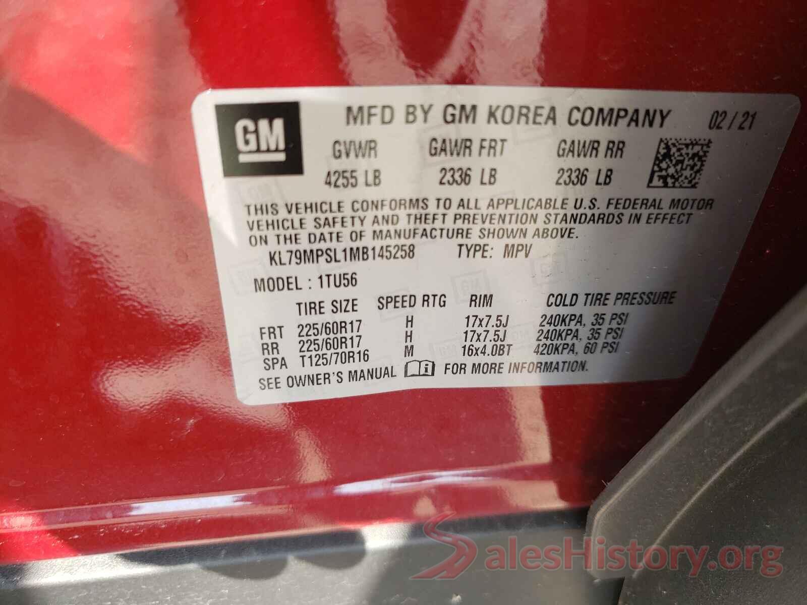 KL79MPSL1MB145258 2021 CHEVROLET TRAILBLAZE