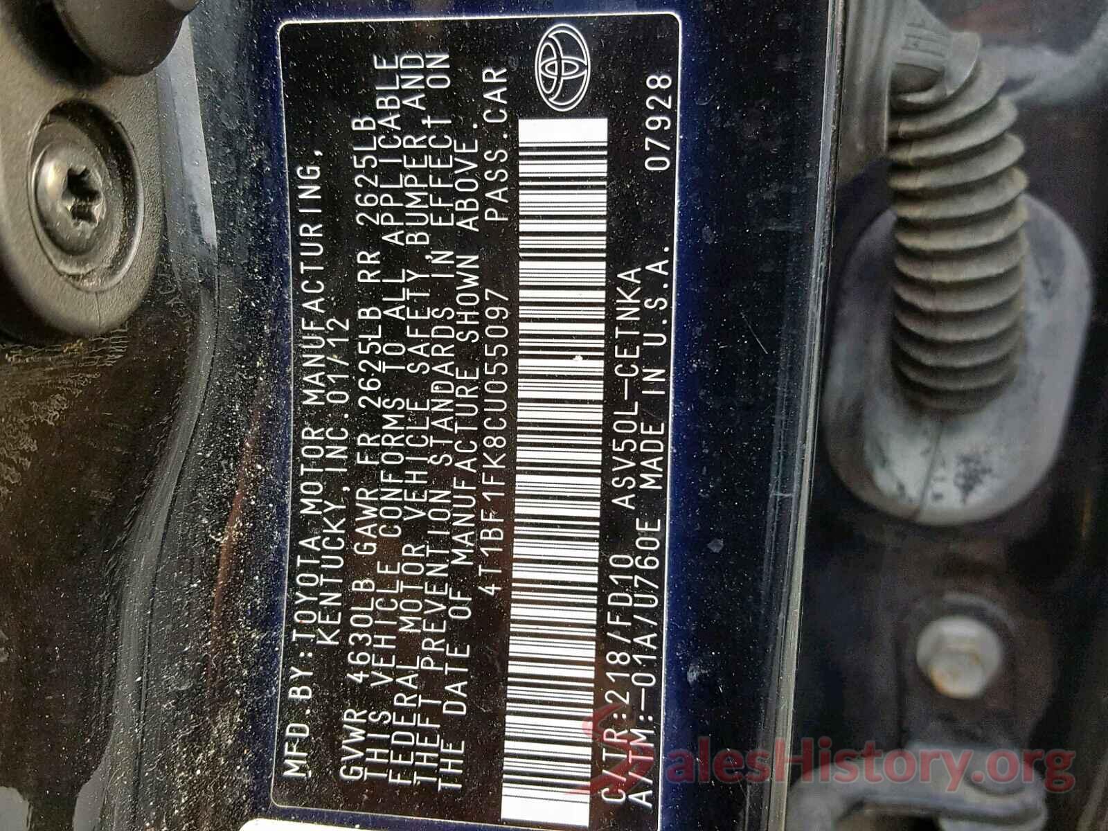 4T1BF1FK8CU055097 2012 TOYOTA CAMRY BASE