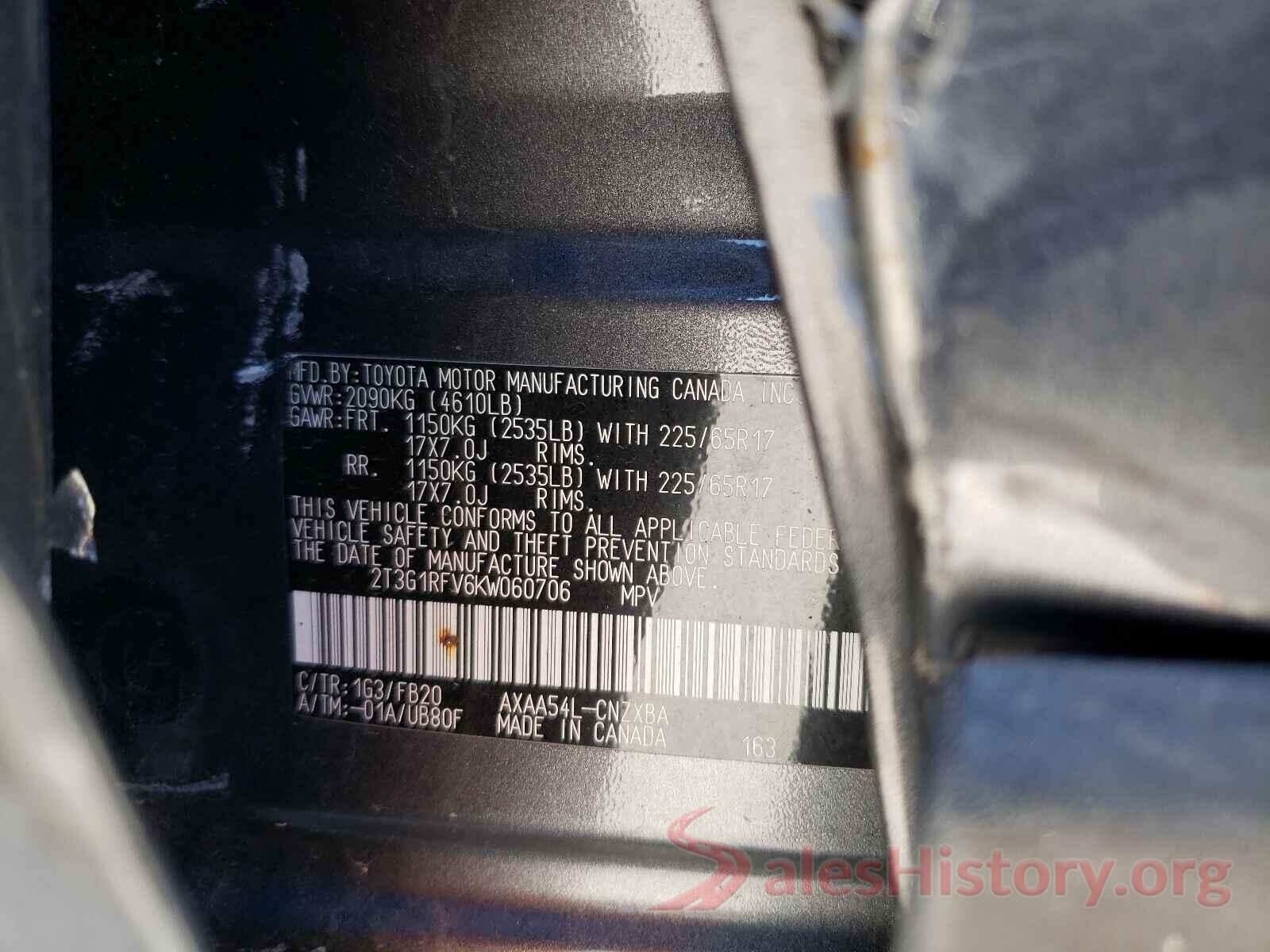 2T3G1RFV6KW060706 2019 TOYOTA RAV4