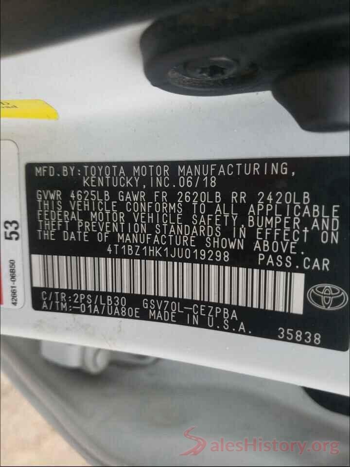 4T1BZ1HK1JU019298 2018 TOYOTA CAMRY