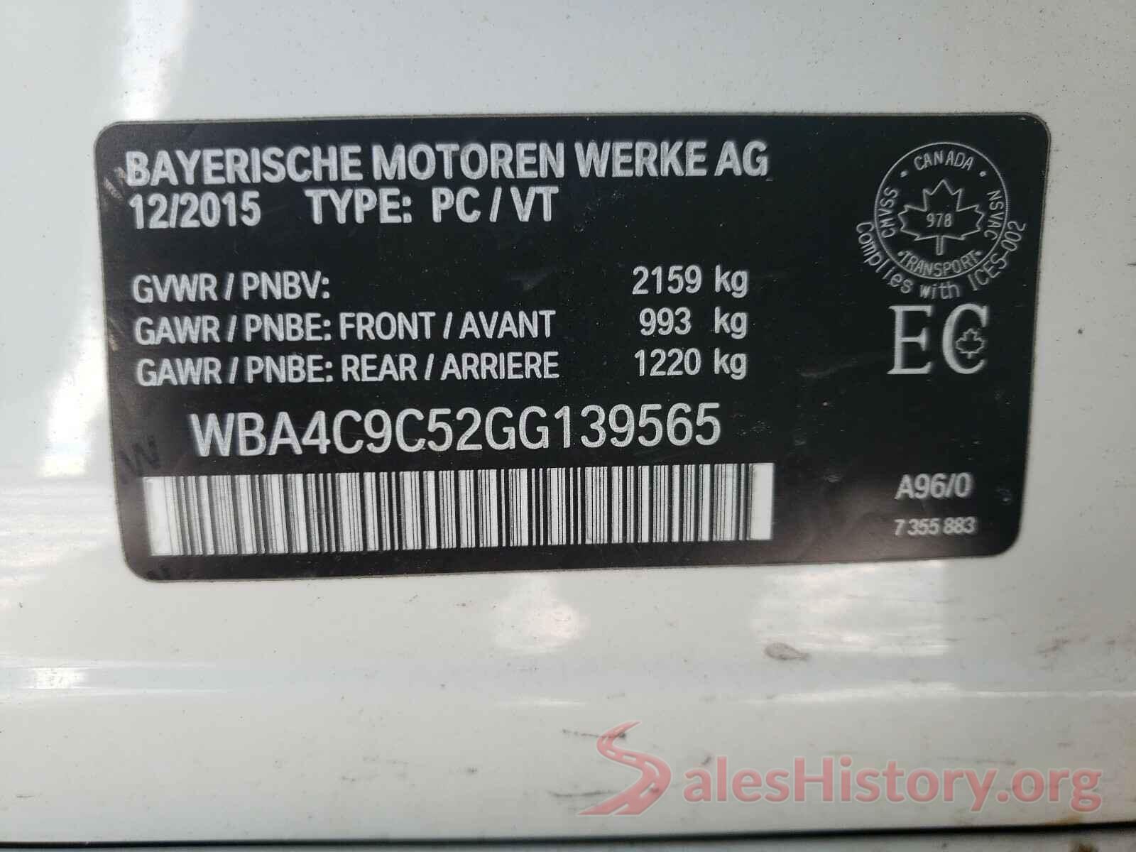 WBA4C9C52GG139565 2016 BMW 4 SERIES