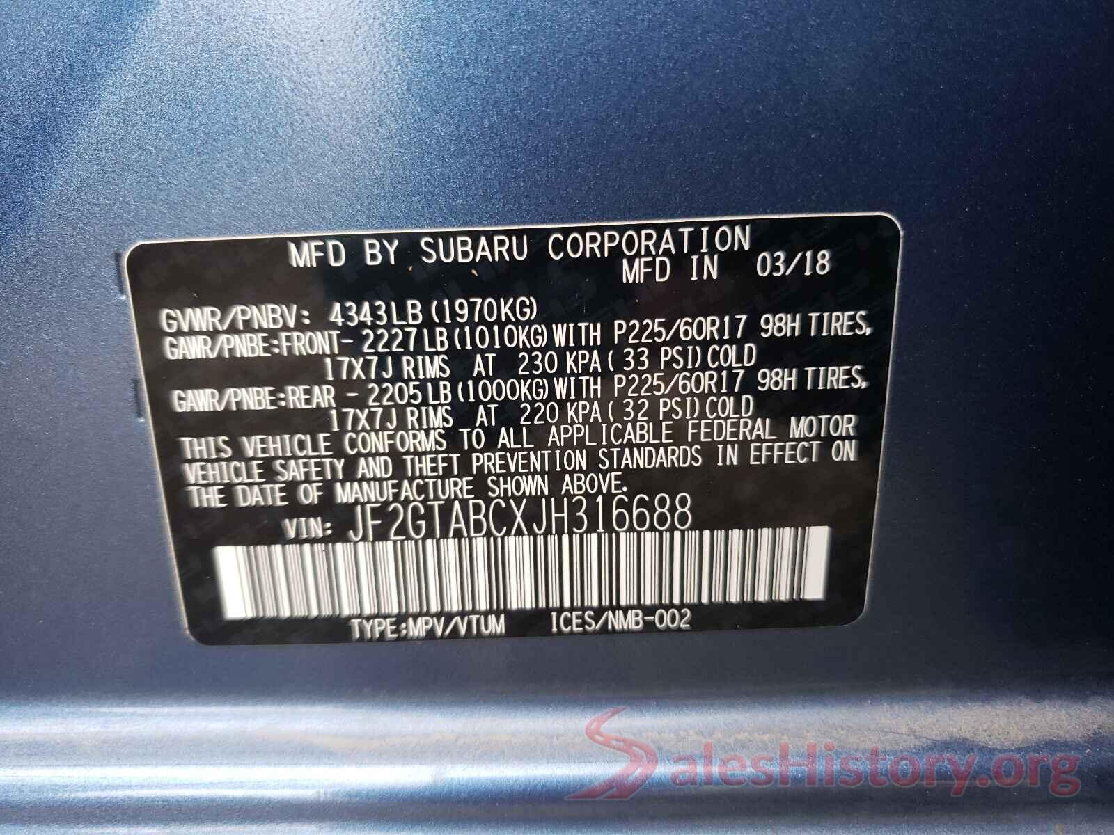 JF2GTABCXJH316688 2018 SUBARU CROSSTREK