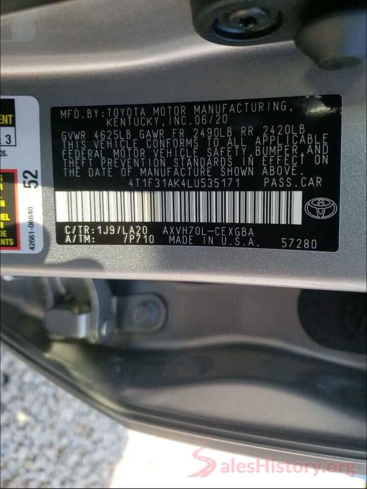 4T1F31AK4LU535171 2020 TOYOTA CAMRY