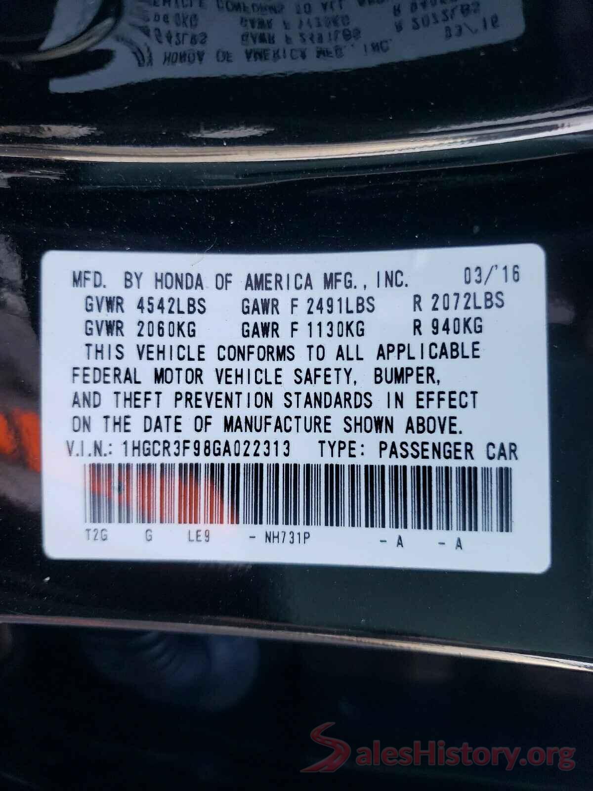 1HGCR3F98GA022313 2016 HONDA ACCORD