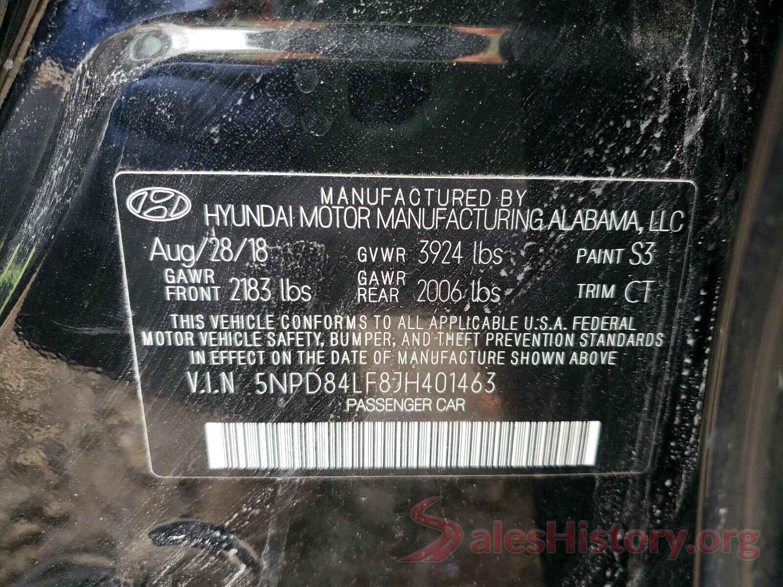 5NPD84LF8JH401463 2018 HYUNDAI ELANTRA