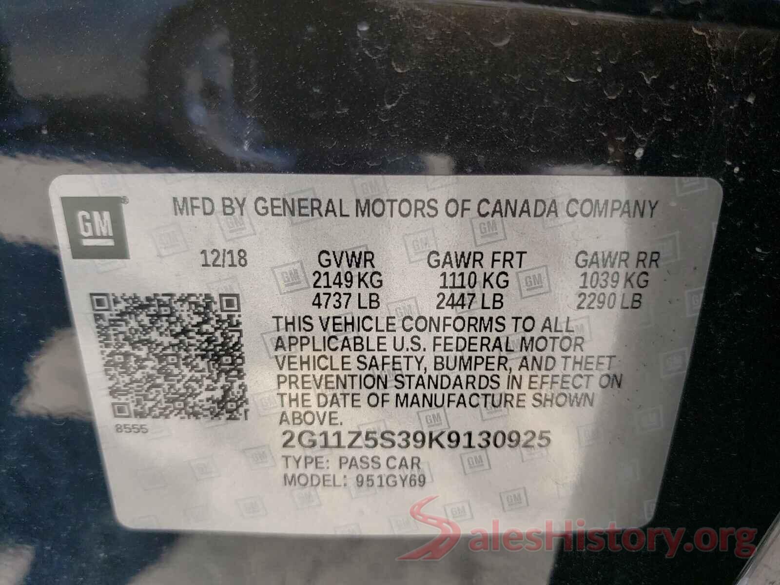 2G11Z5S39K9130925 2019 CHEVROLET IMPALA