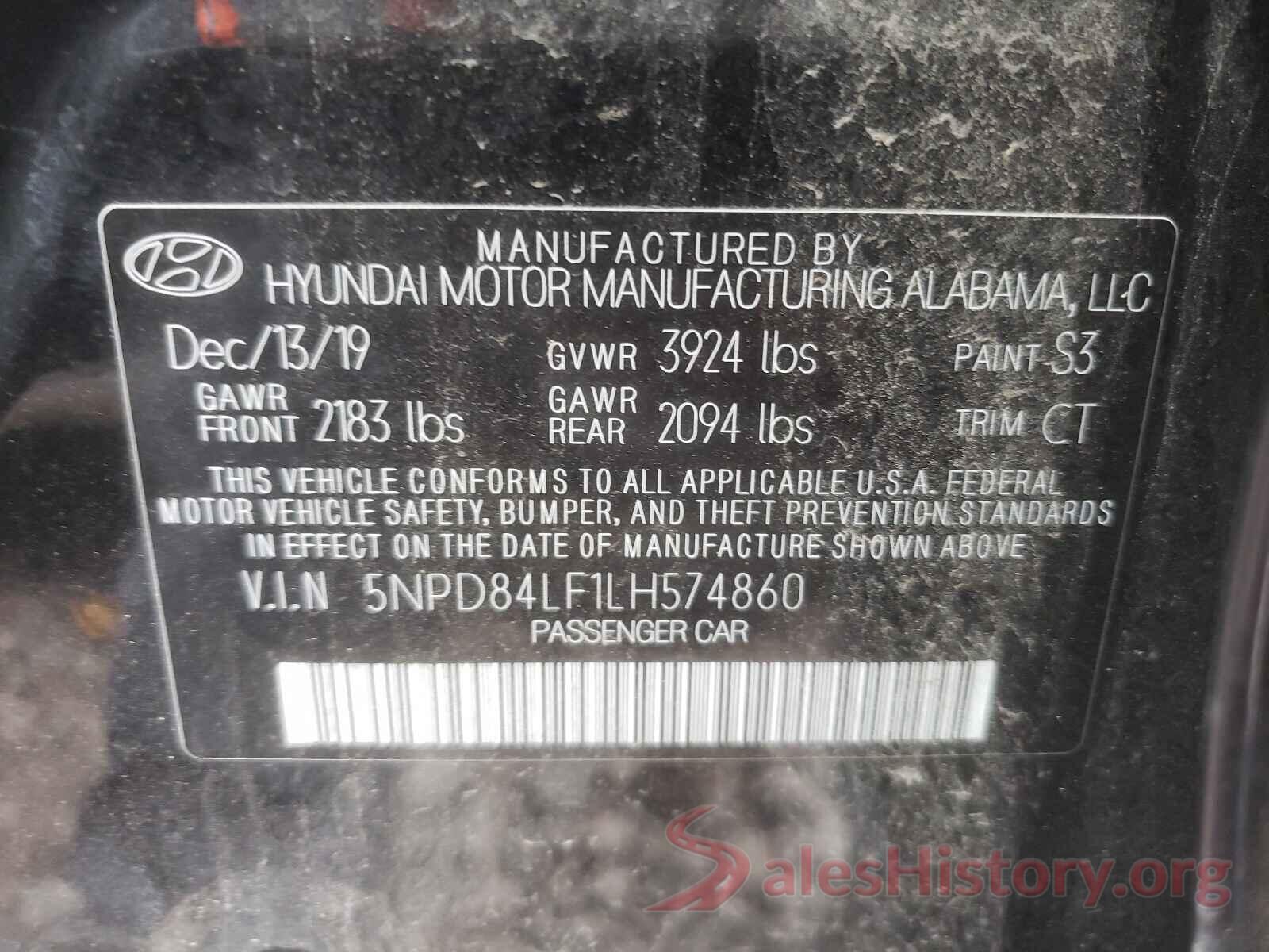 5NPD84LF1LH574860 2020 HYUNDAI ELANTRA