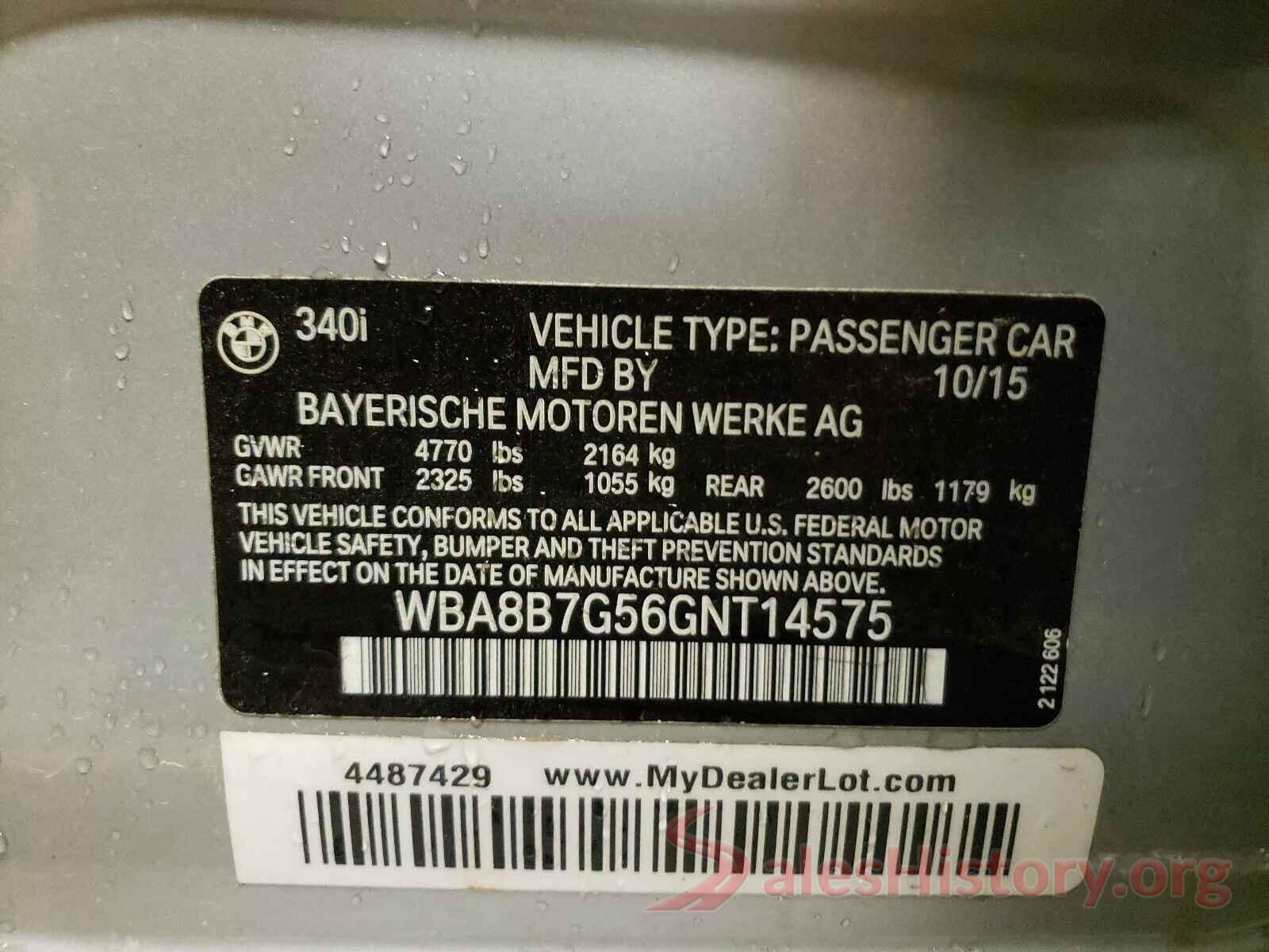 WBA8B7G56GNT14575 2016 BMW 3 SERIES