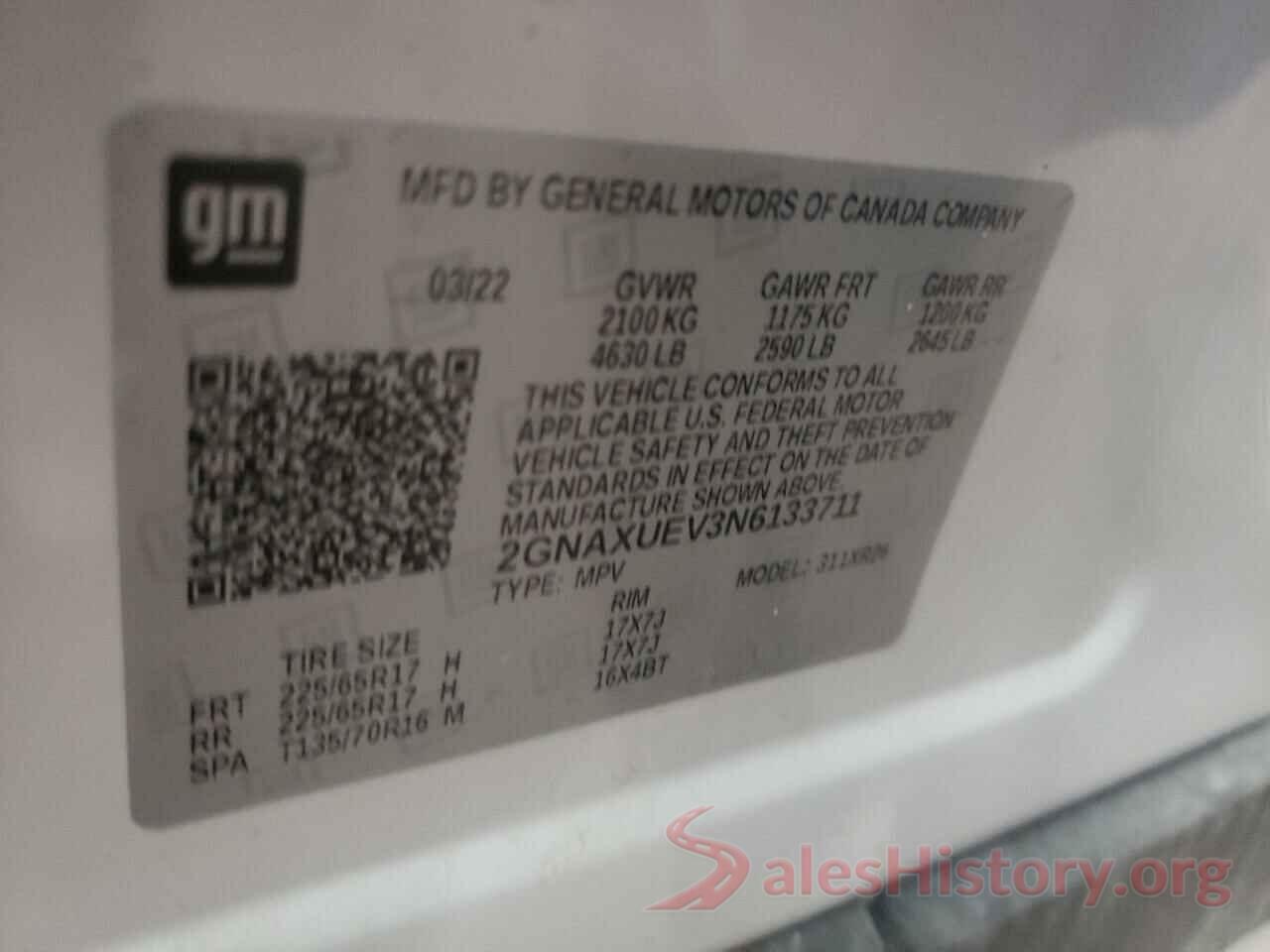 2GNAXUEV3N6133711 2022 CHEVROLET EQUINOX