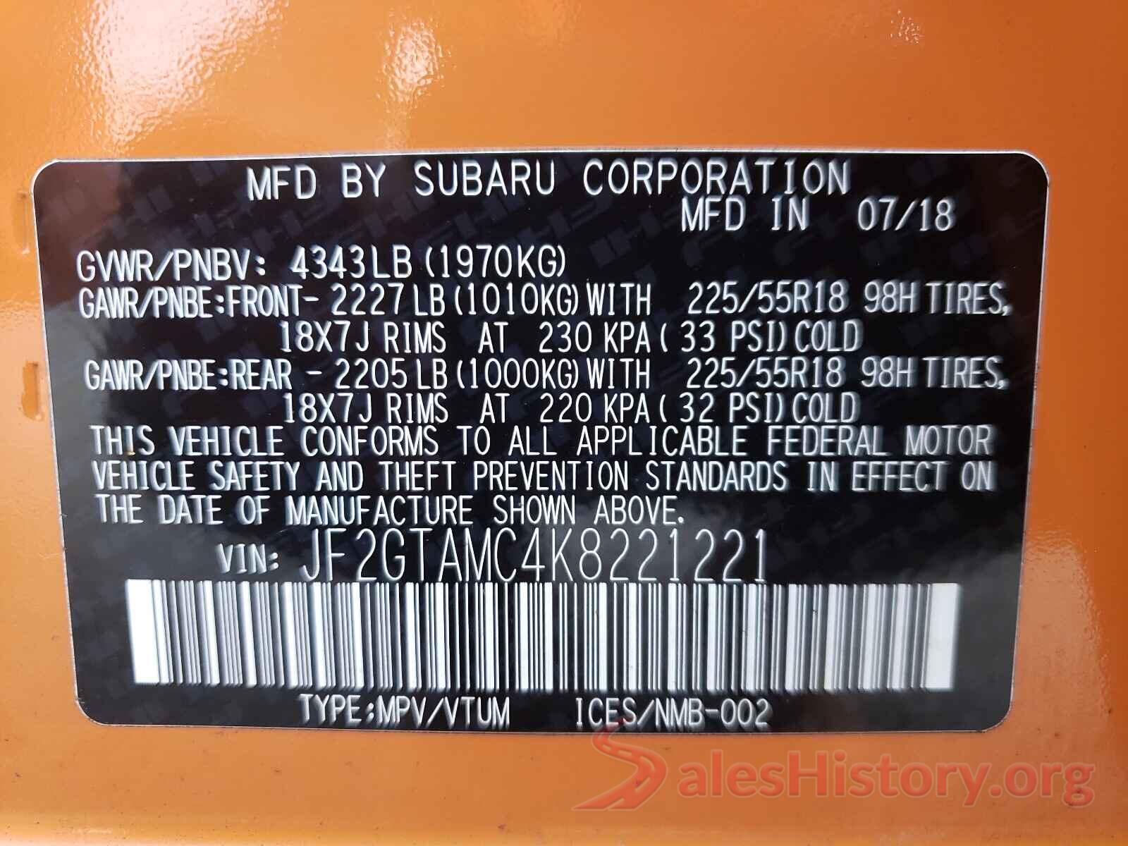 JF2GTAMC4K8221221 2019 SUBARU CROSSTREK