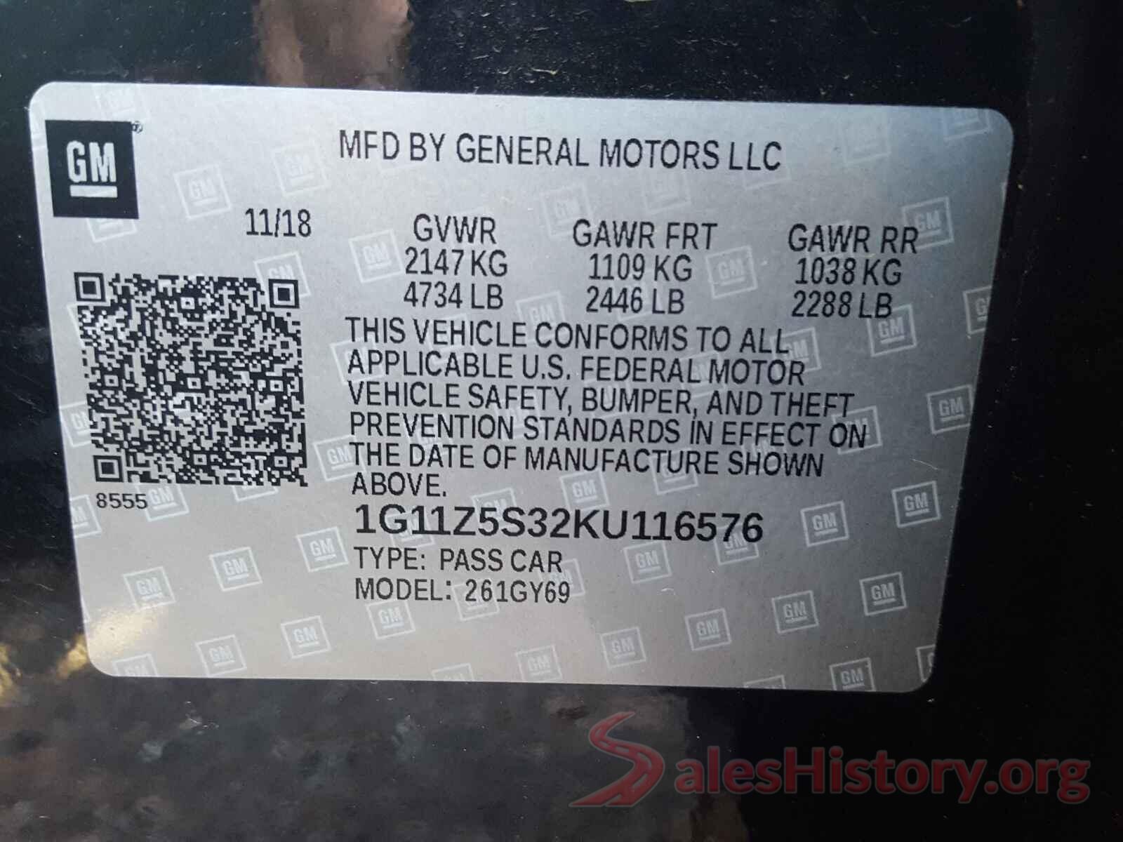 1G11Z5S32KU116576 2019 CHEVROLET IMPALA