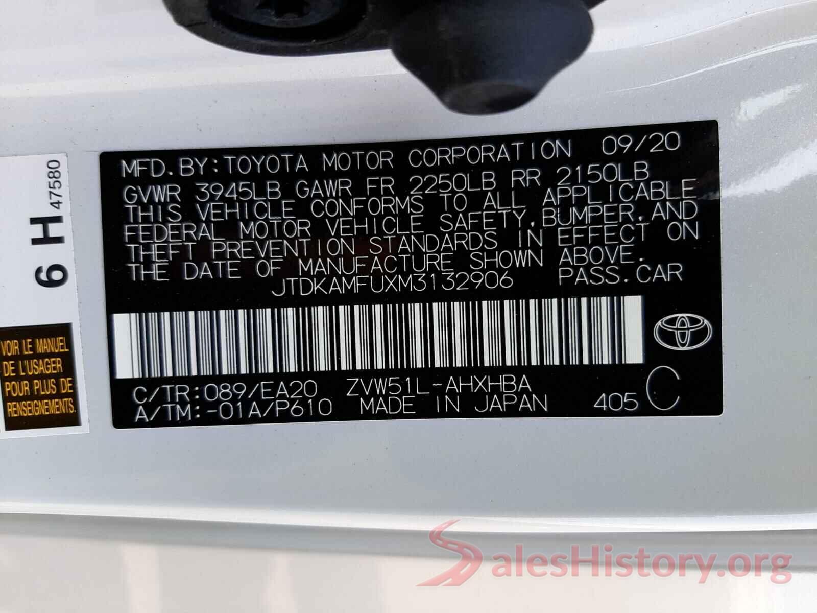 JTDKAMFUXM3132906 2021 TOYOTA PRIUS