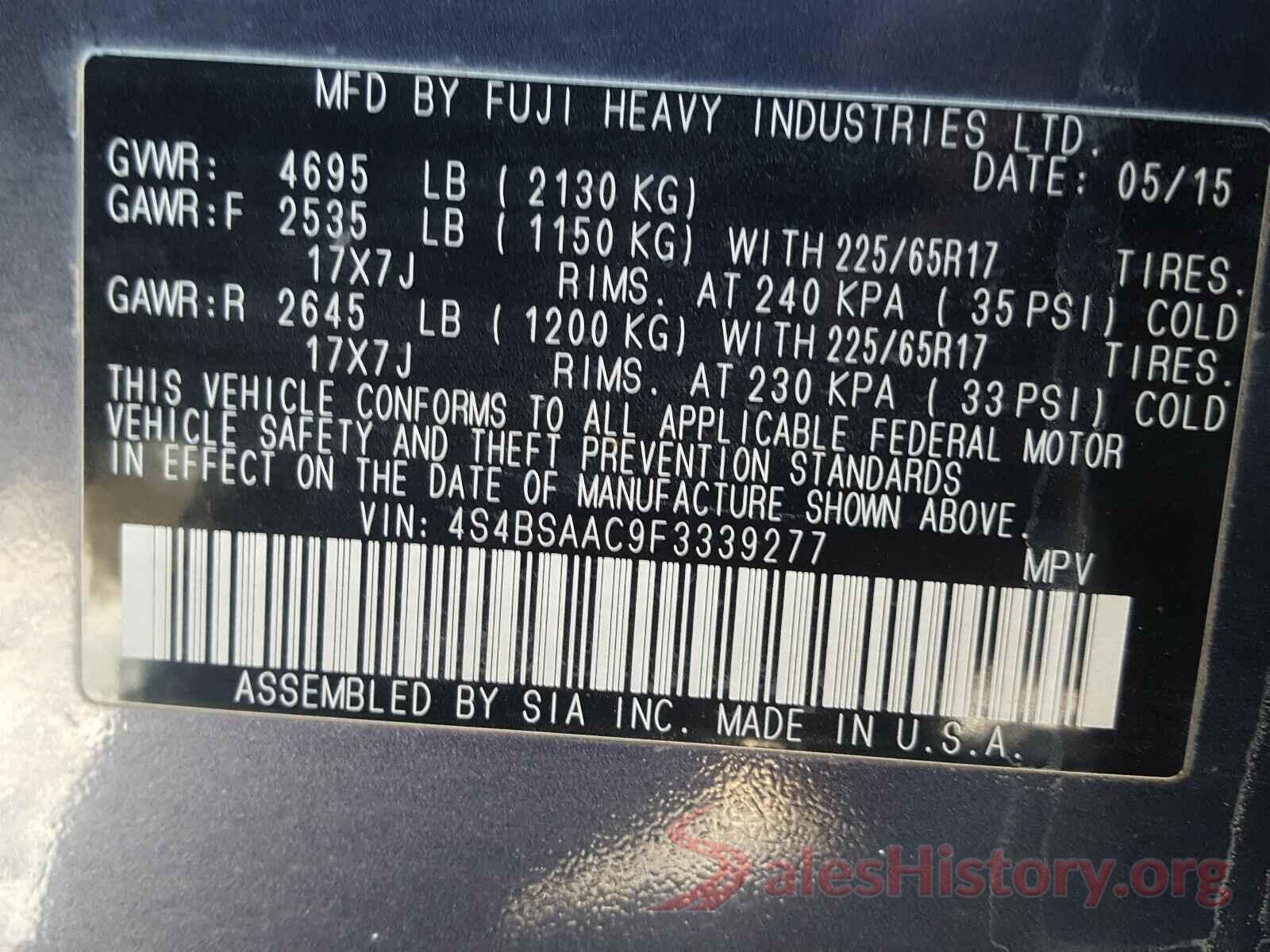 4S4BSAAC9F3339277 2015 SUBARU OUTBACK