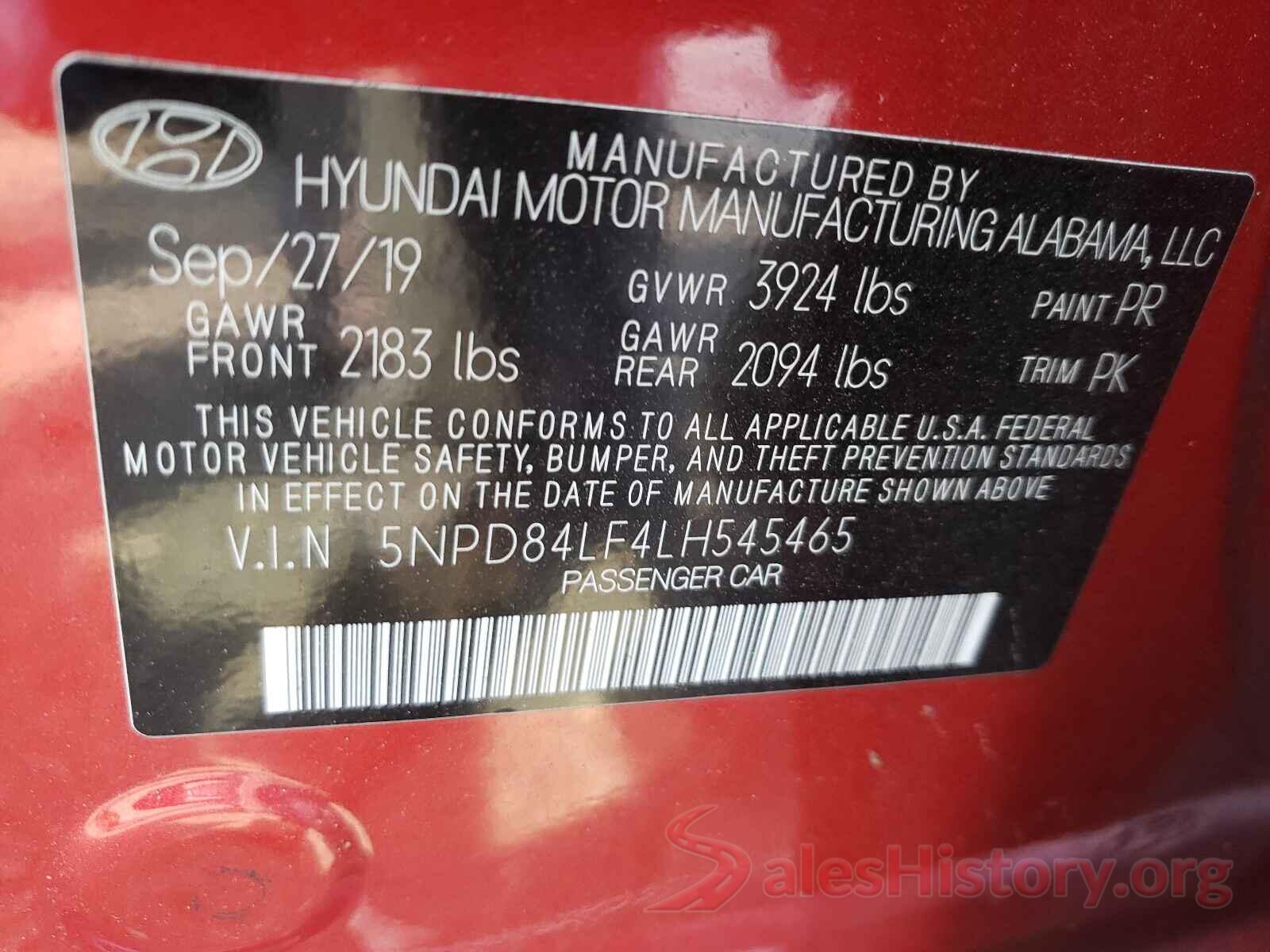 5NPD84LF4LH545465 2020 HYUNDAI ELANTRA