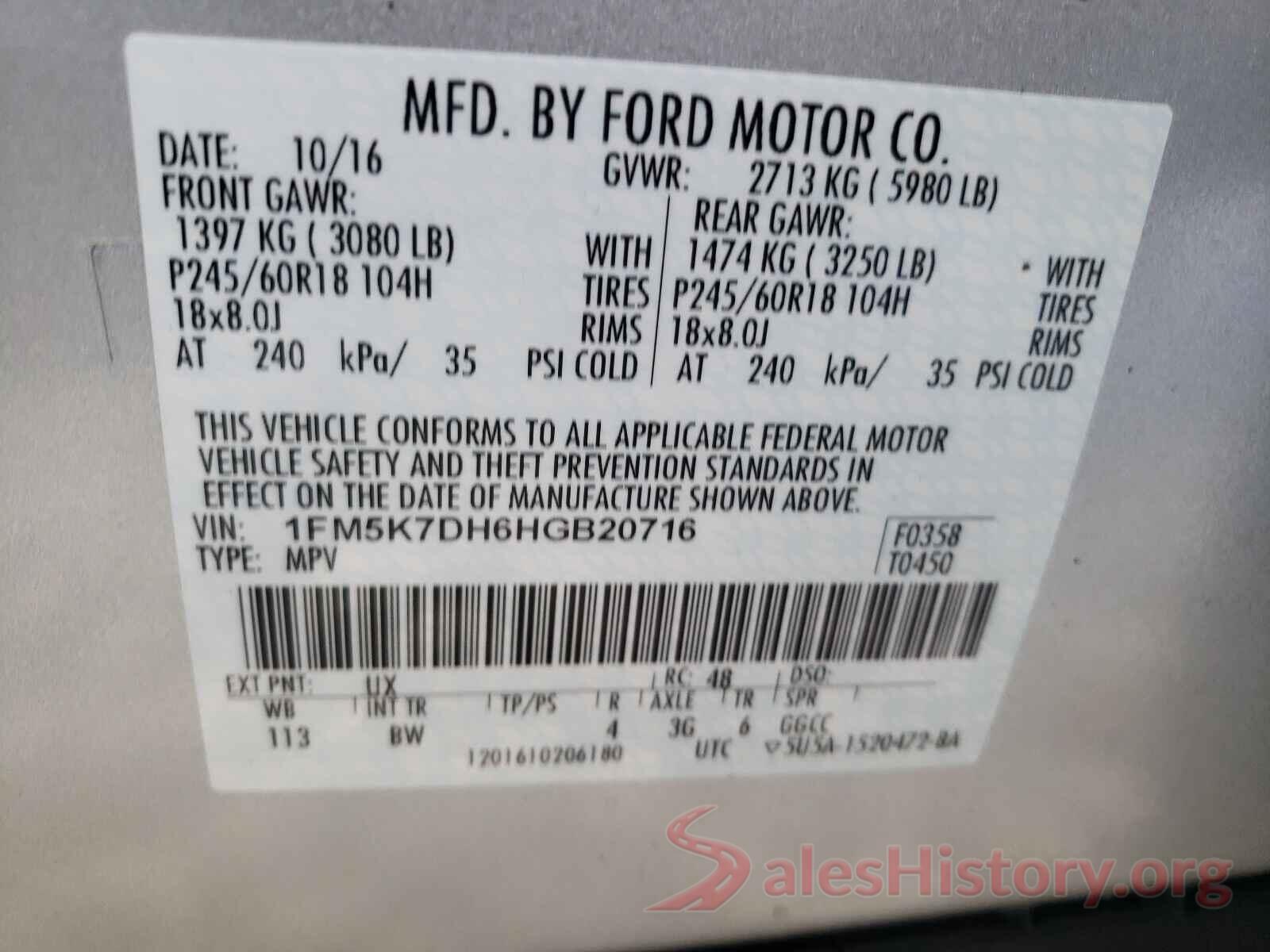 1FM5K7DH6HGB20716 2017 FORD EXPLORER