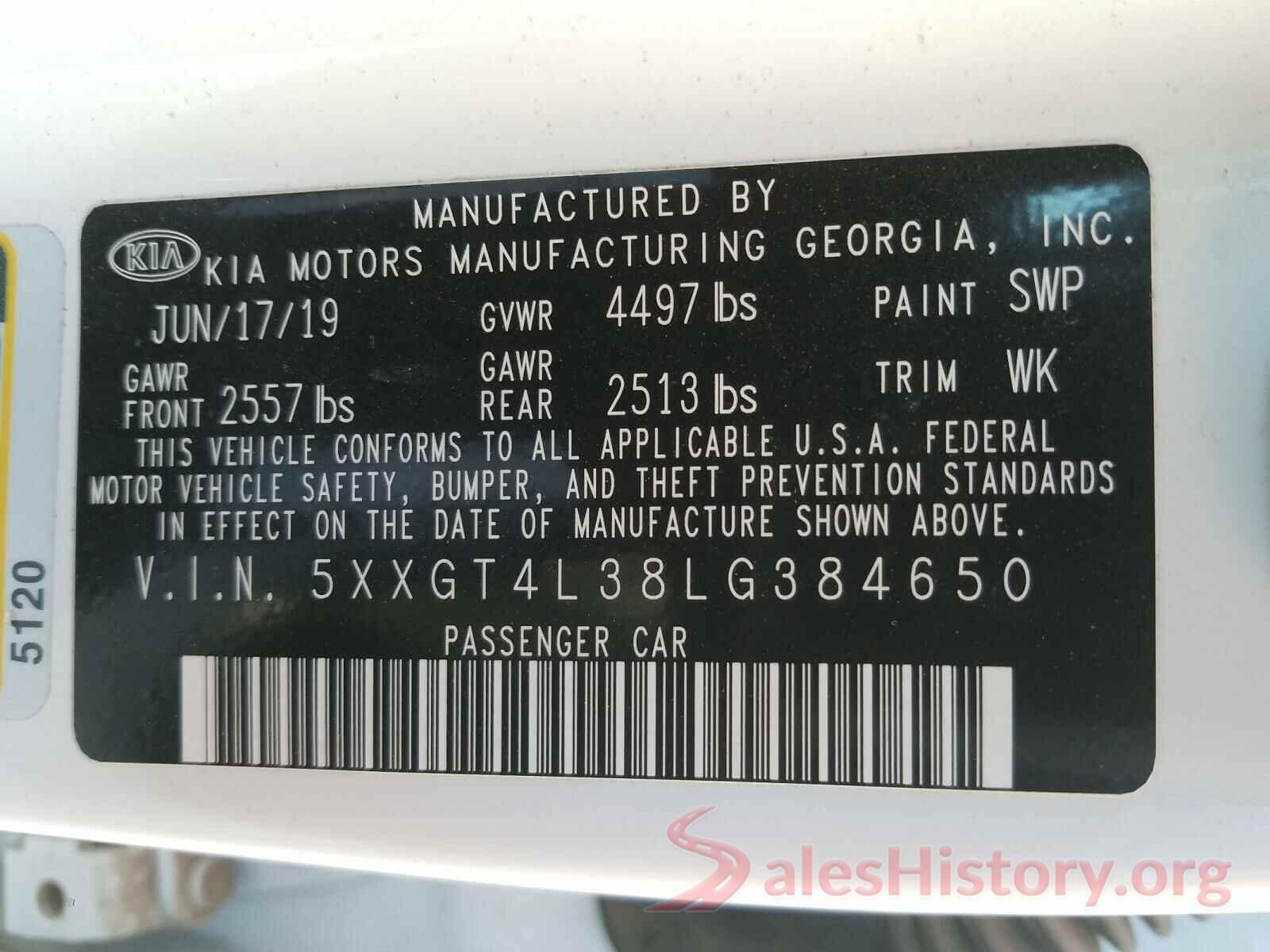 5XXGT4L38LG384650 2020 KIA OPTIMA