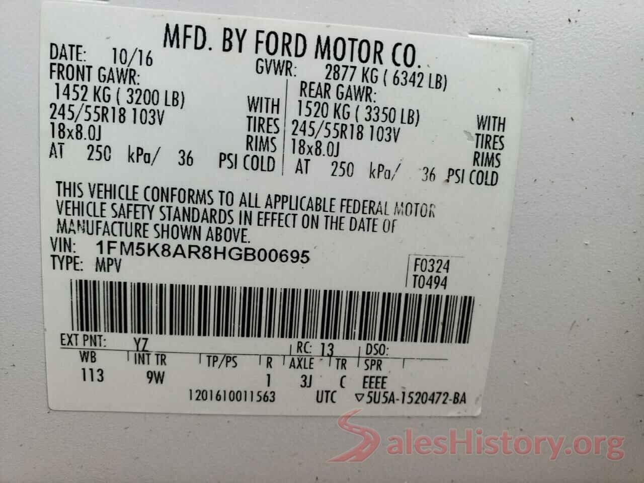 1FM5K8AR8HGB00695 2017 FORD EXPLORER