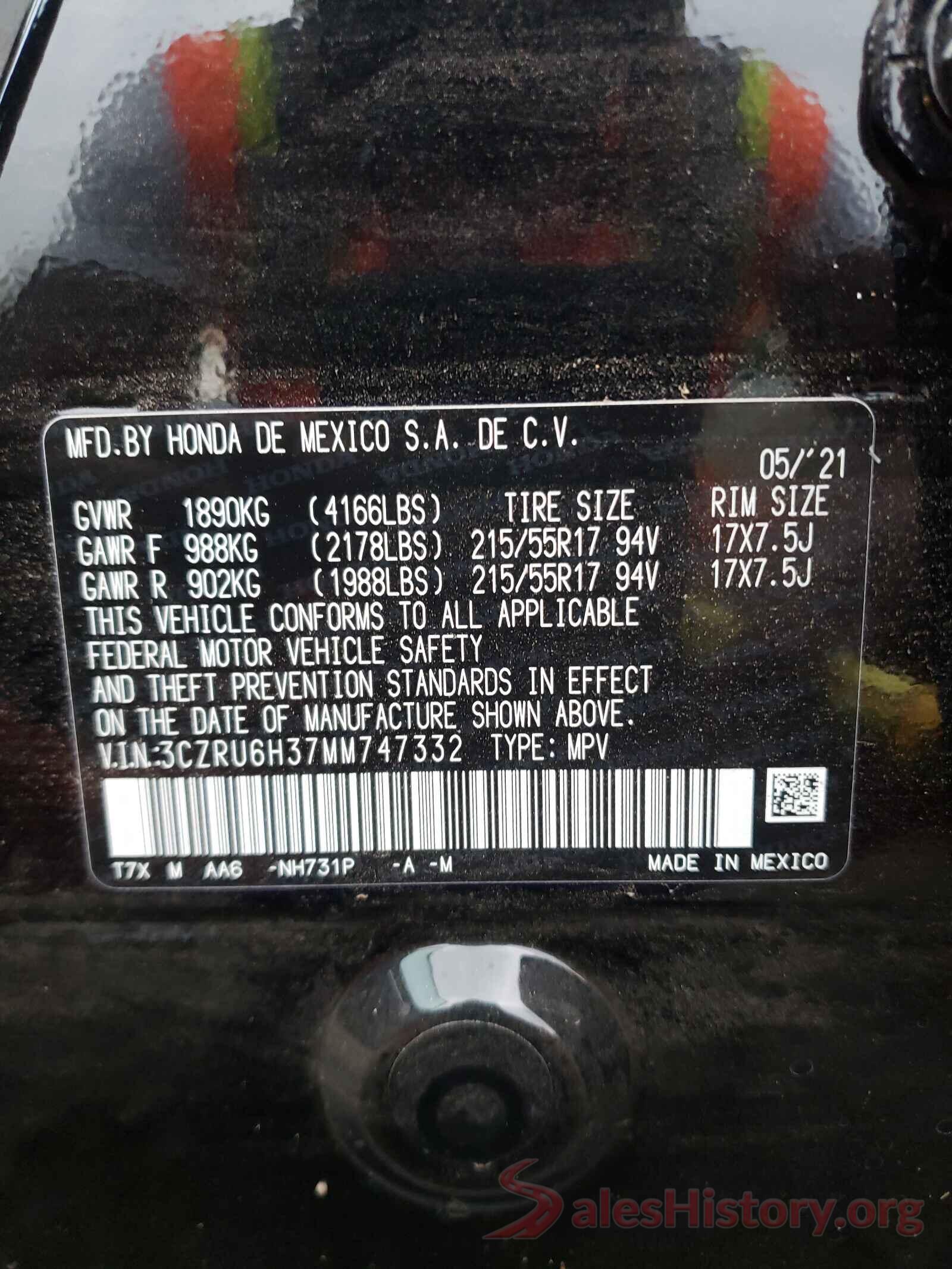 3CZRU6H37MM747332 2021 HONDA HR-V