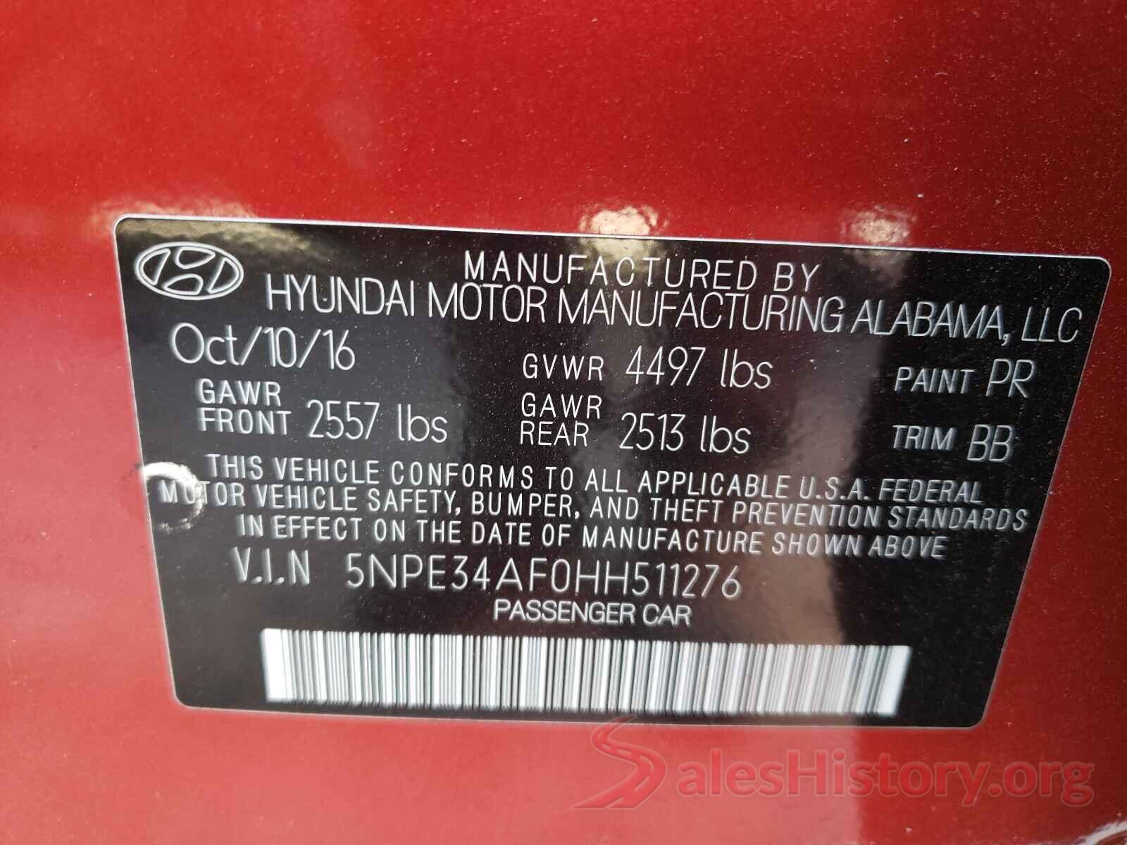 5NPE34AF0HH511276 2017 HYUNDAI SONATA