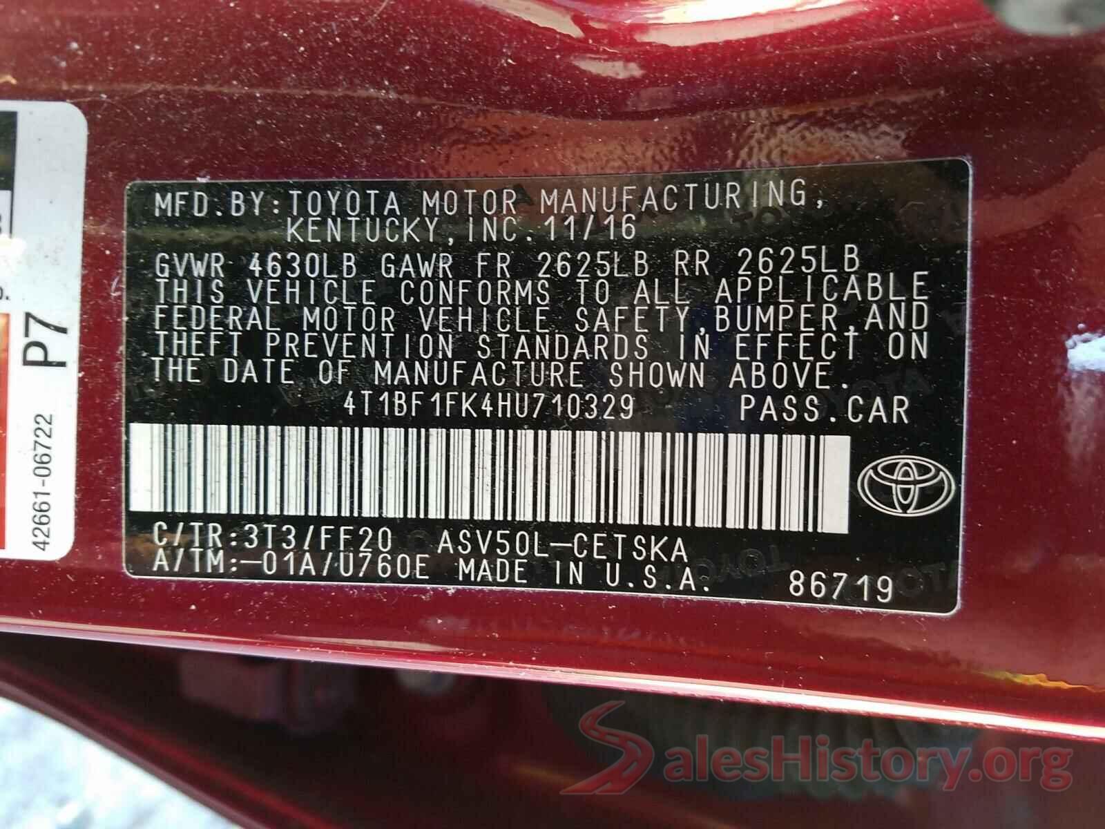 4T1BF1FK4HU710329 2017 TOYOTA CAMRY