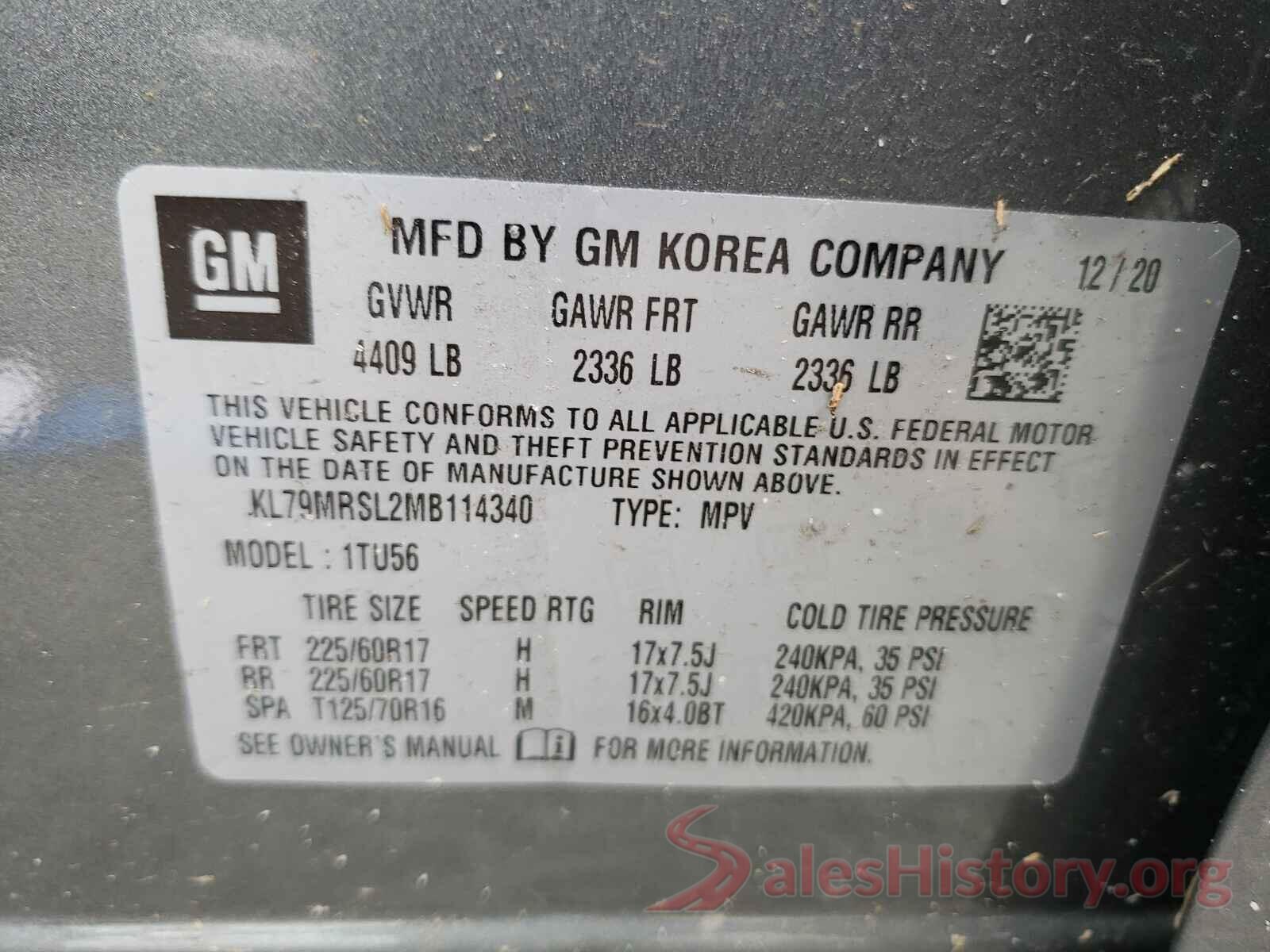 KL79MRSL2MB114340 2021 CHEVROLET TRAILBLAZE