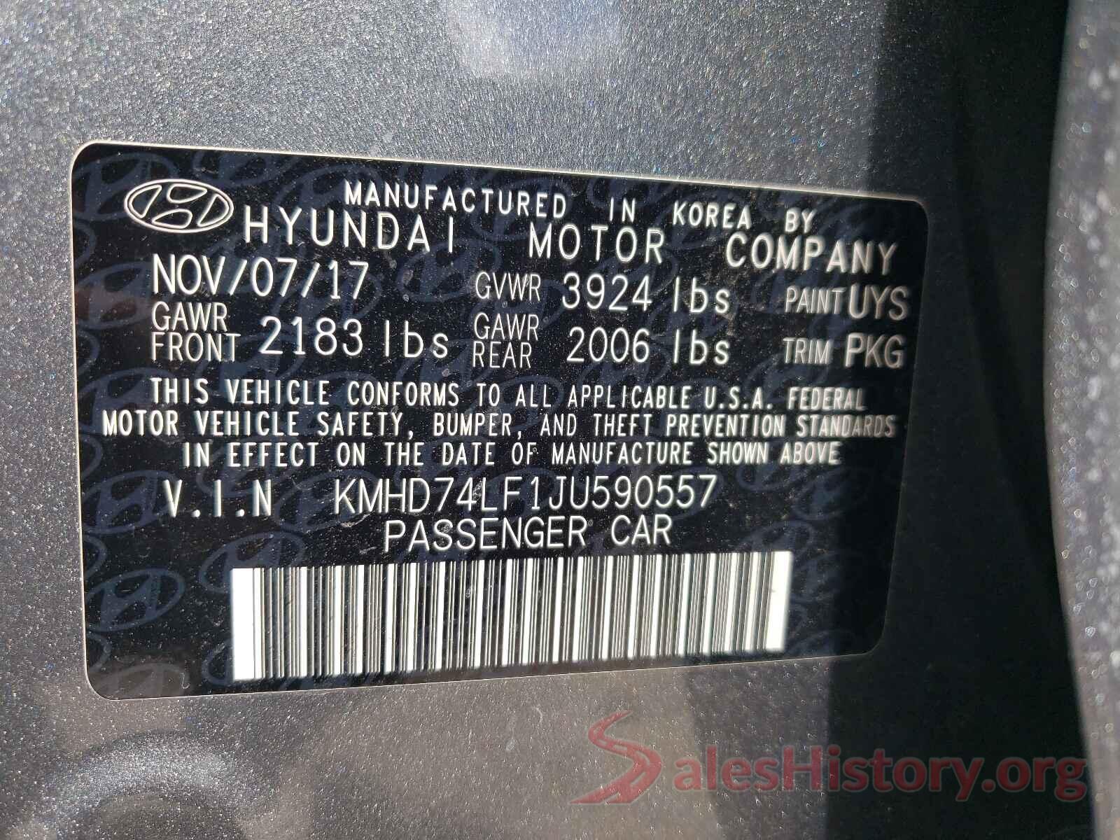 KMHD74LF1JU590557 2018 HYUNDAI ELANTRA