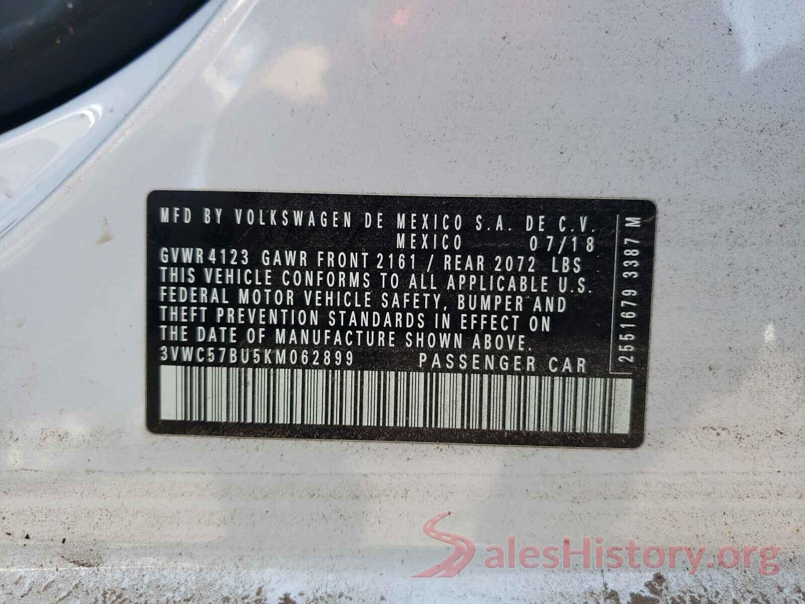 3VWC57BU5KM062899 2019 VOLKSWAGEN JETTA