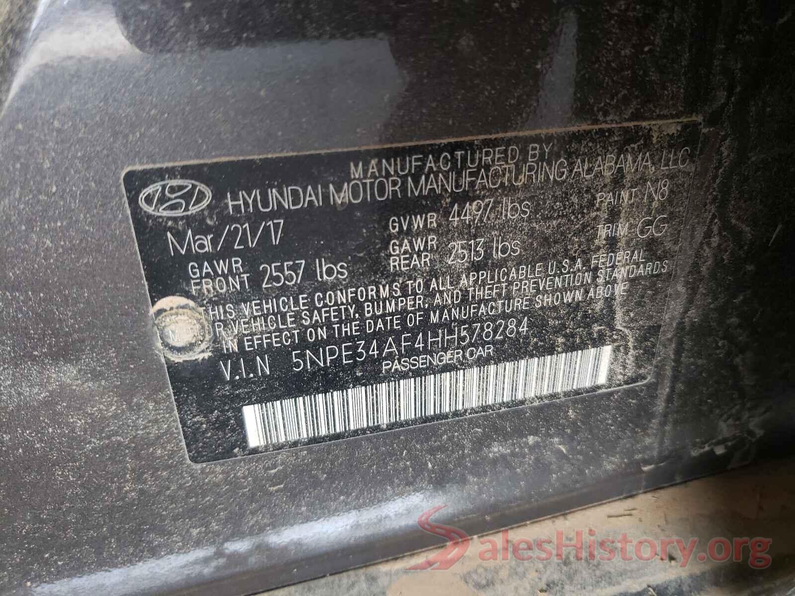 5NPE34AF4HH578284 2017 HYUNDAI SONATA