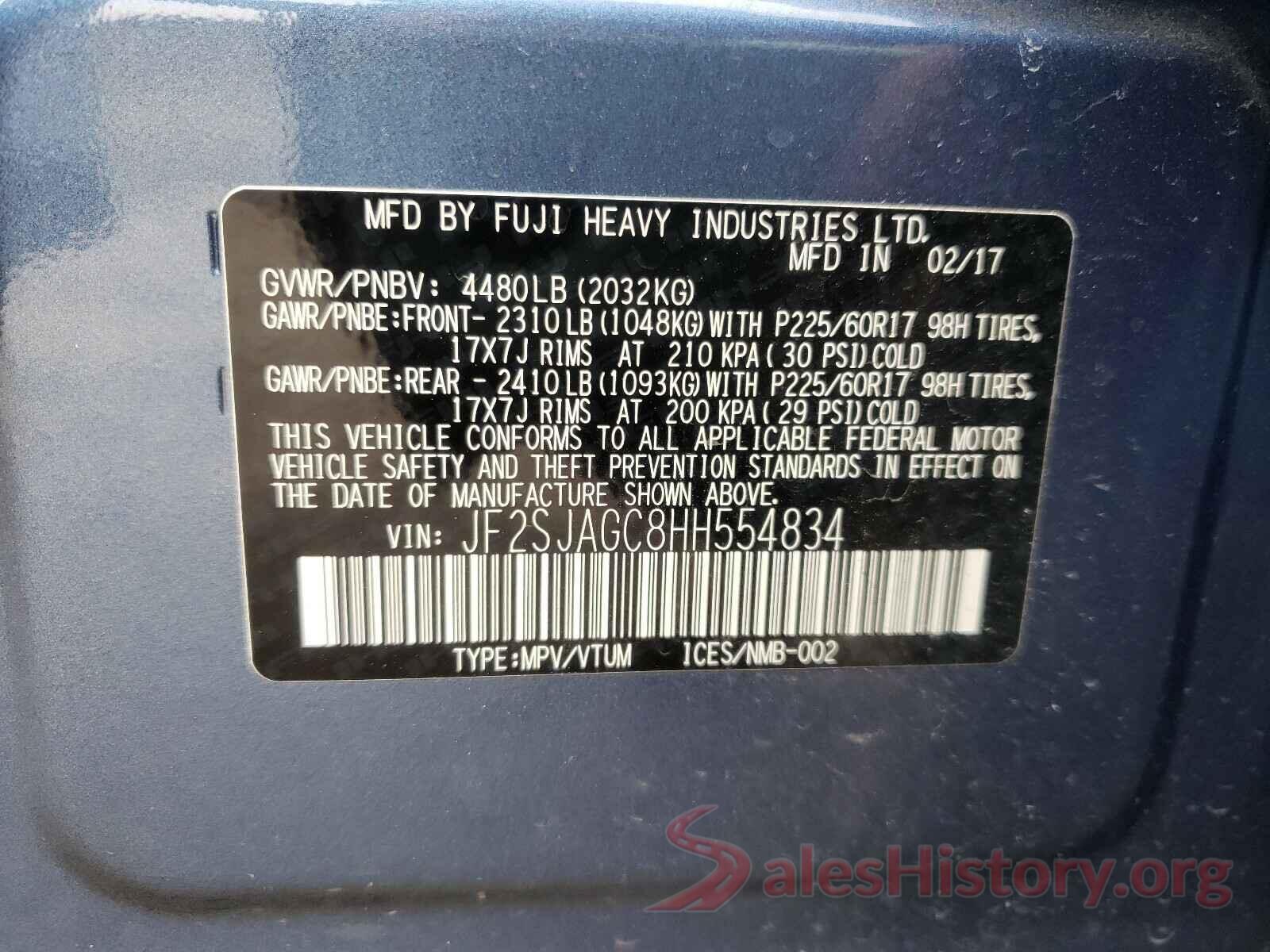 JF2SJAGC8HH554834 2017 SUBARU FORESTER