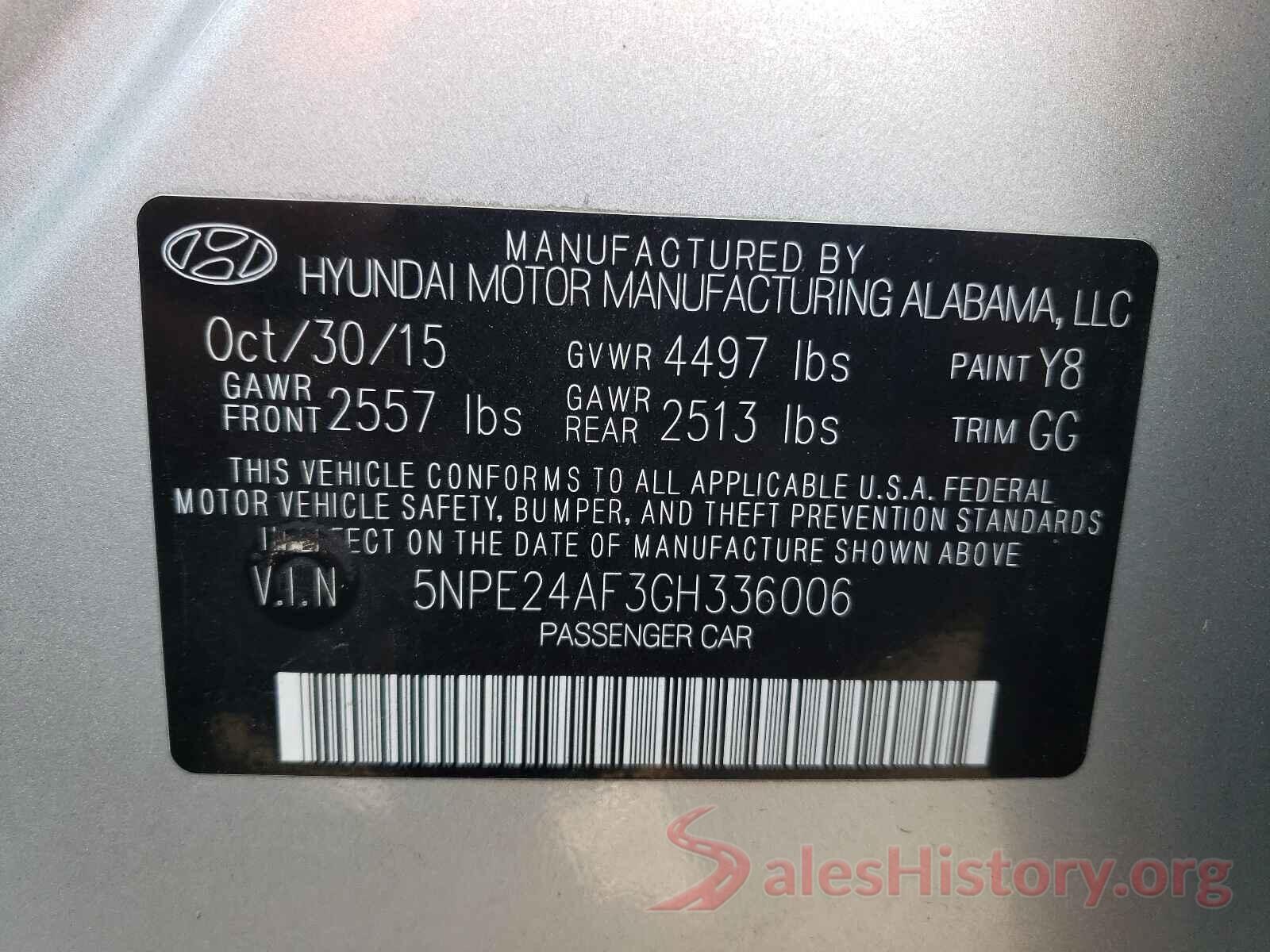 5NPE24AF3GH336006 2016 HYUNDAI SONATA