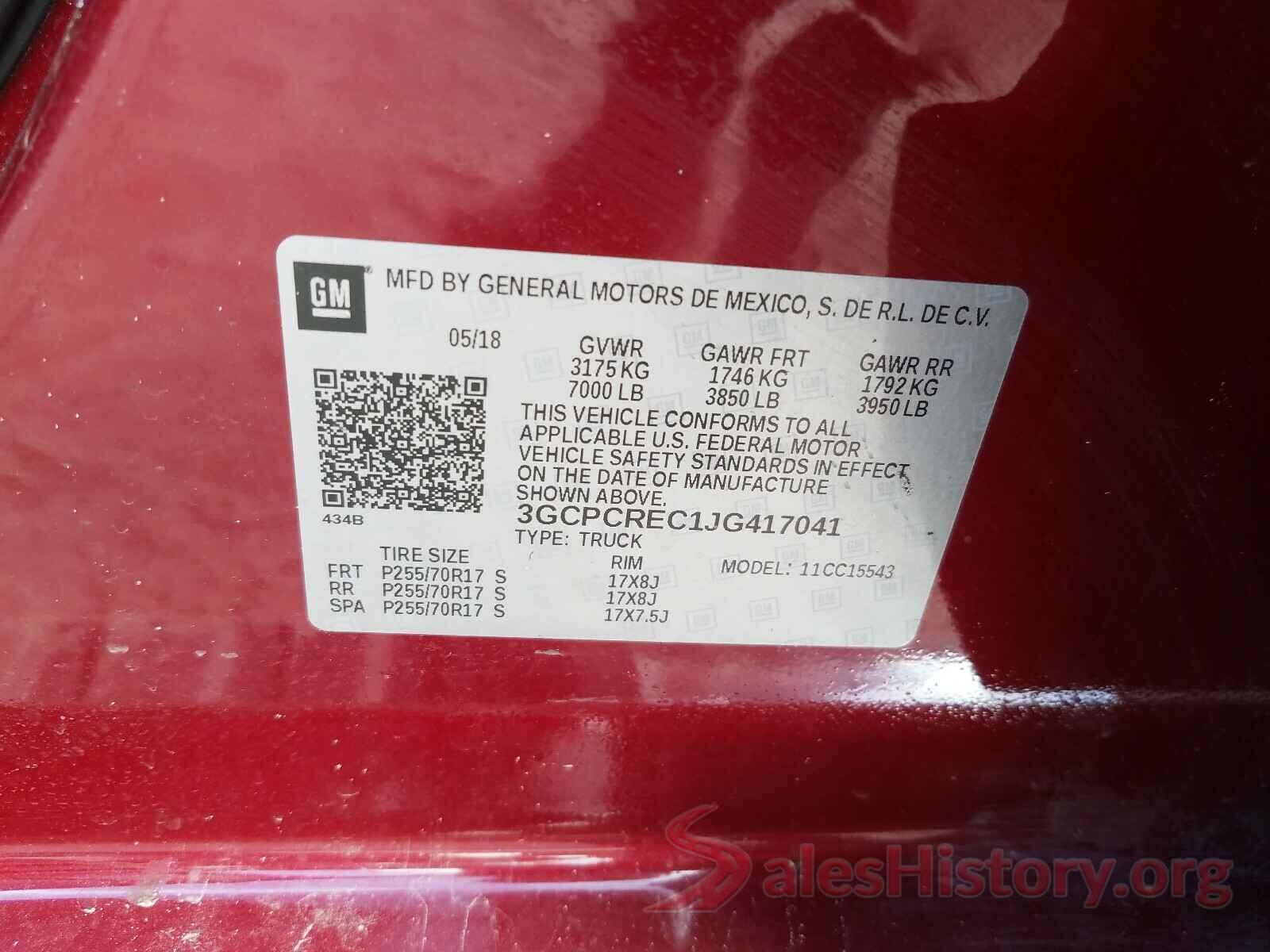 3GCPCREC1JG417041 2018 CHEVROLET SILVERADO