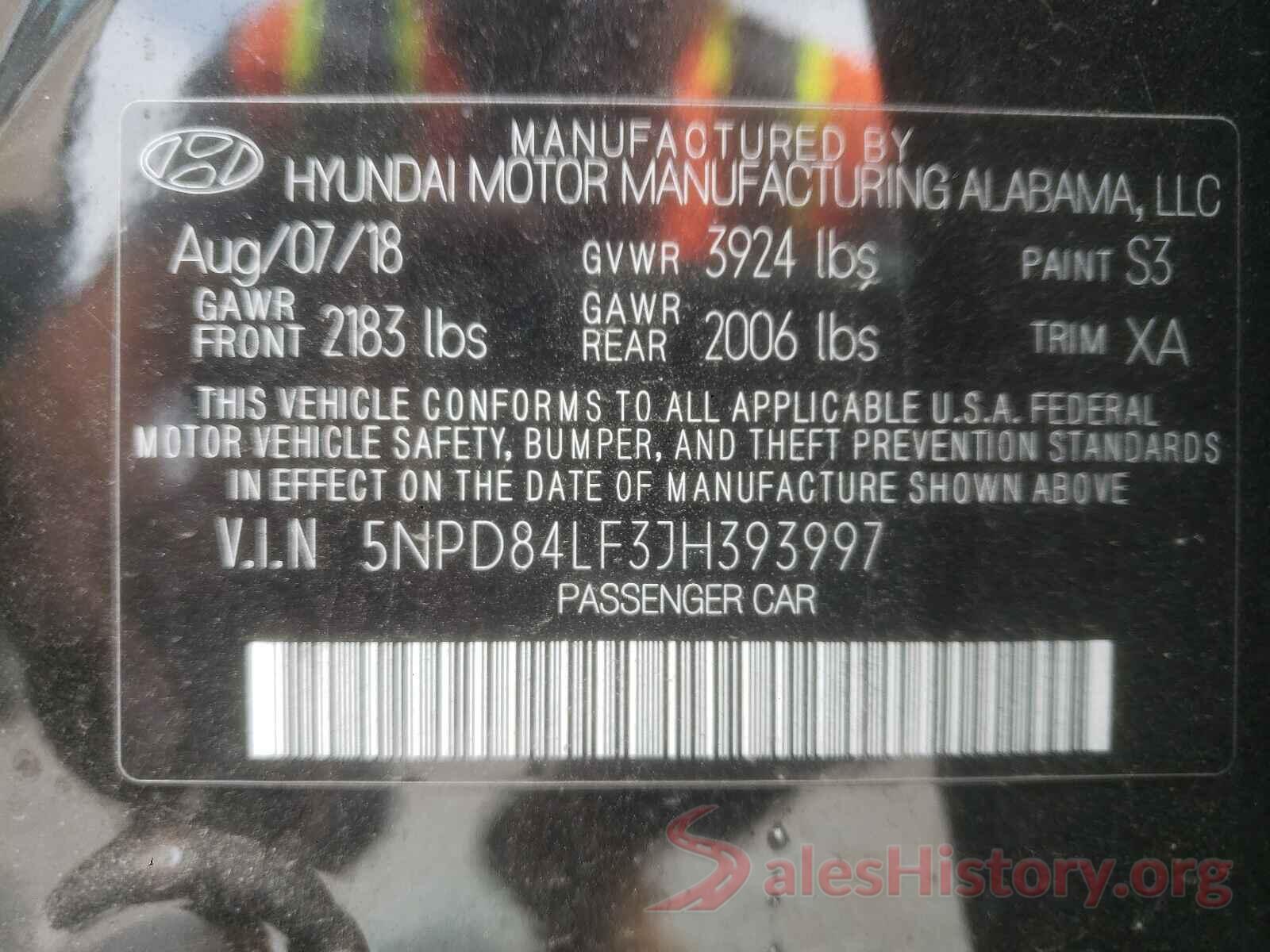 5NPD84LF3JH393997 2018 HYUNDAI ELANTRA