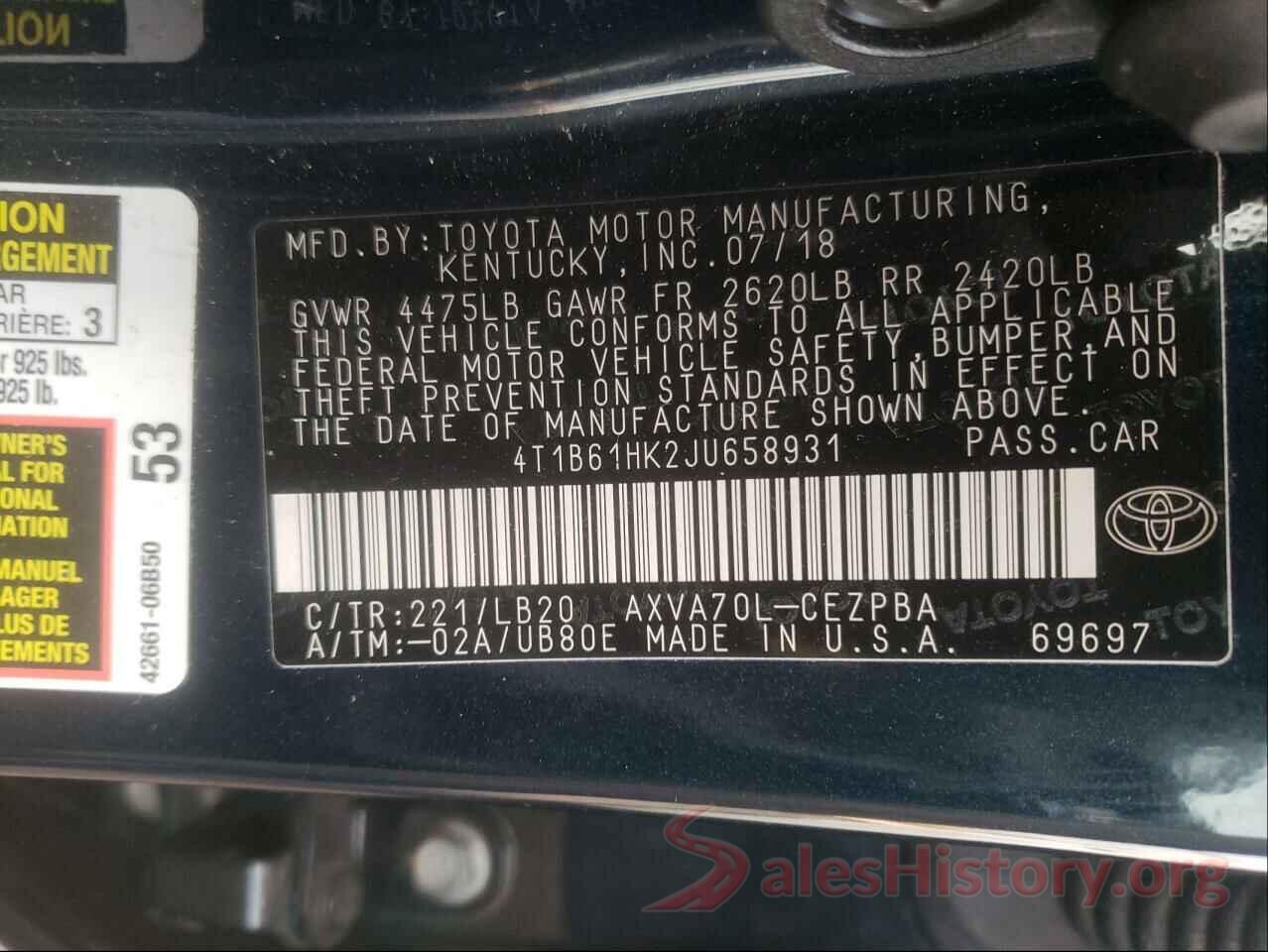 4T1B61HK2JU658931 2018 TOYOTA CAMRY