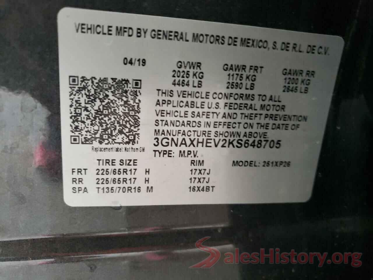 3GNAXHEV2KS648705 2019 CHEVROLET EQUINOX