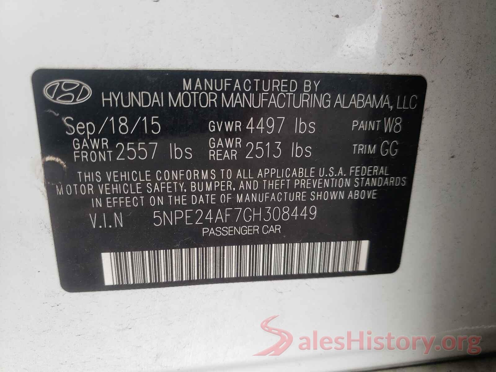 5NPE24AF7GH308449 2016 HYUNDAI SONATA