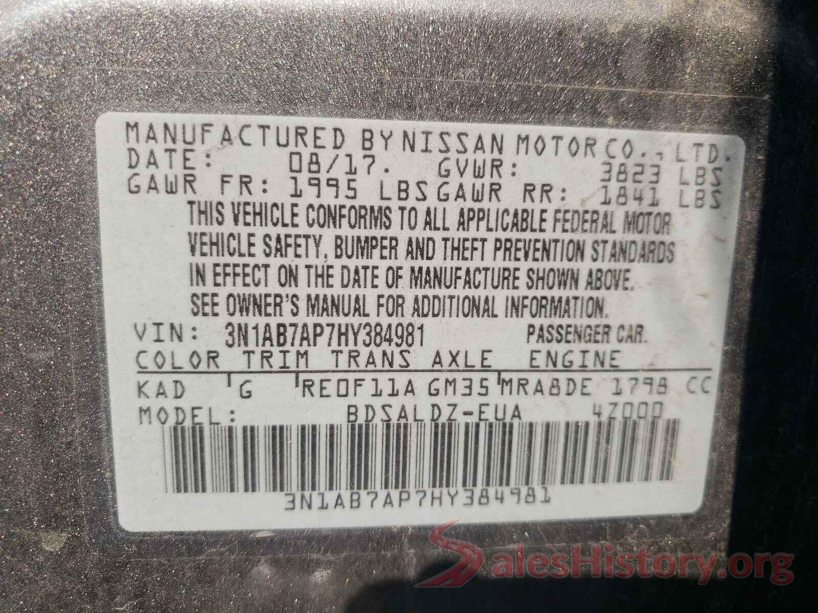 3N1AB7AP7HY384981 2017 NISSAN SENTRA