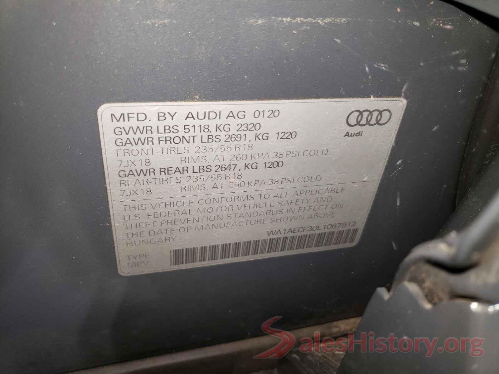 WA1AECF30L1067912 2020 AUDI Q3