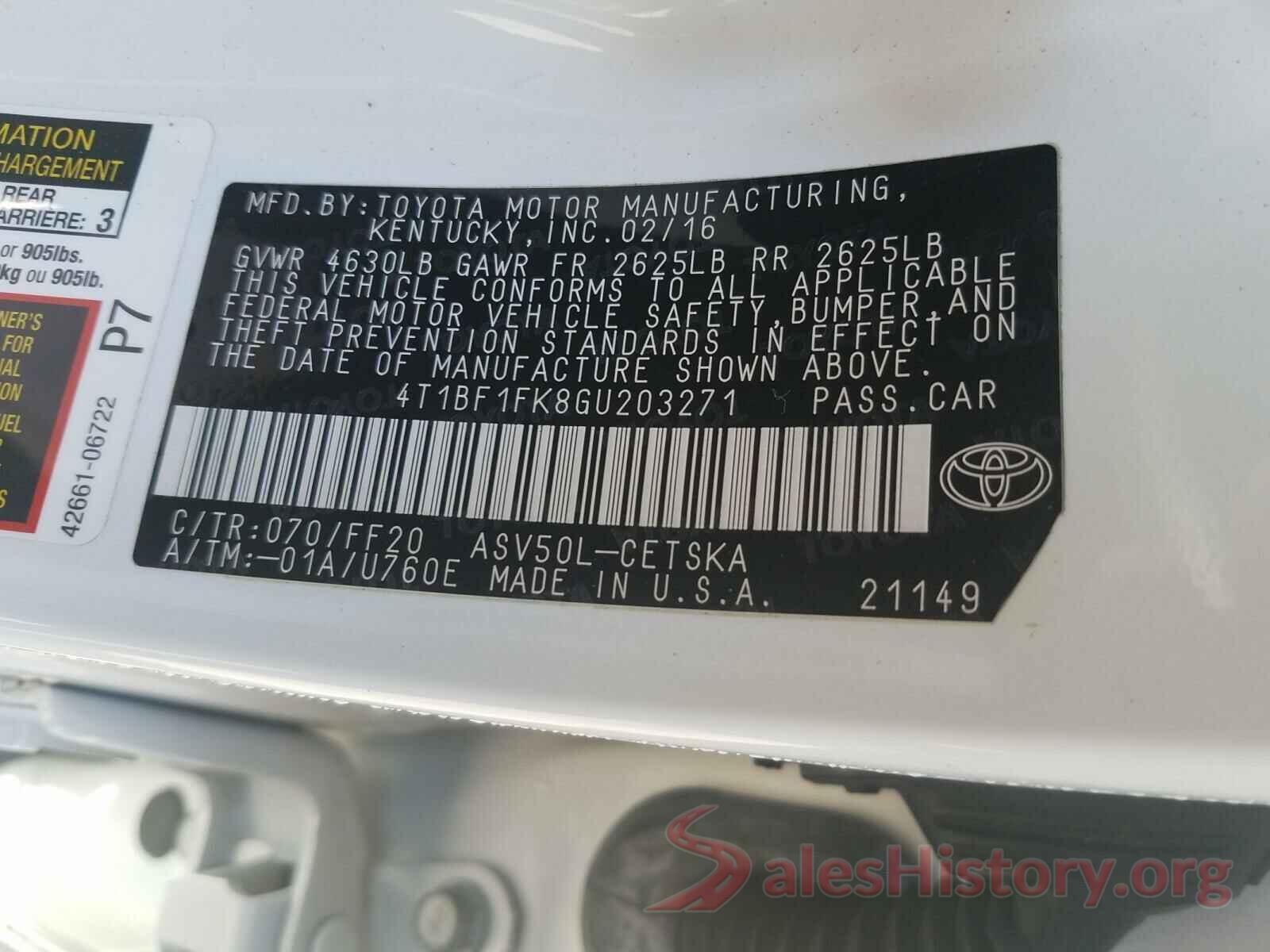 4T1BF1FK8GU203271 2016 TOYOTA CAMRY