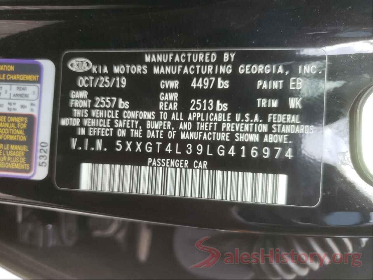 5XXGT4L39LG416974 2020 KIA OPTIMA