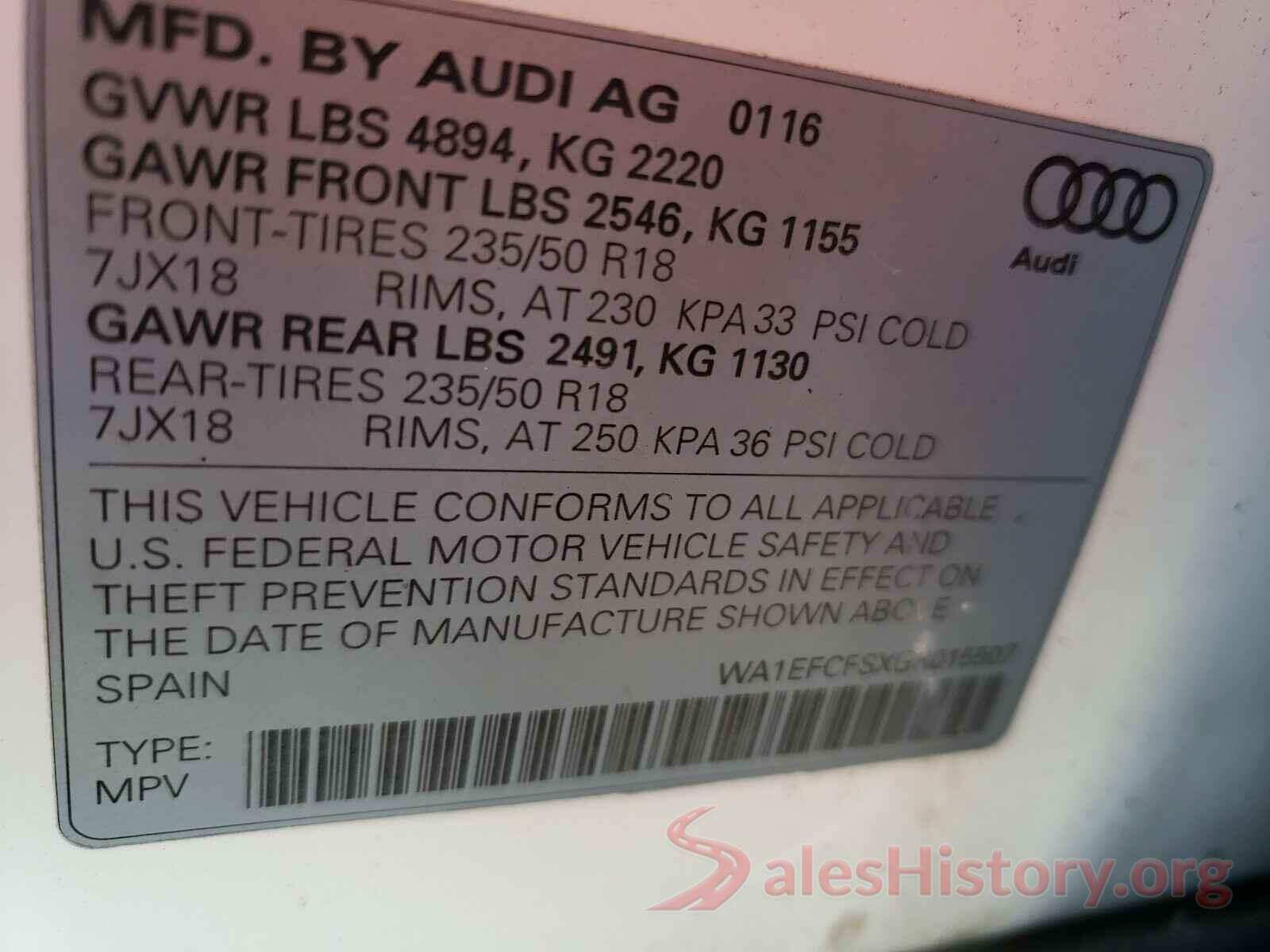 WA1EFCFSXGR015507 2016 AUDI Q3