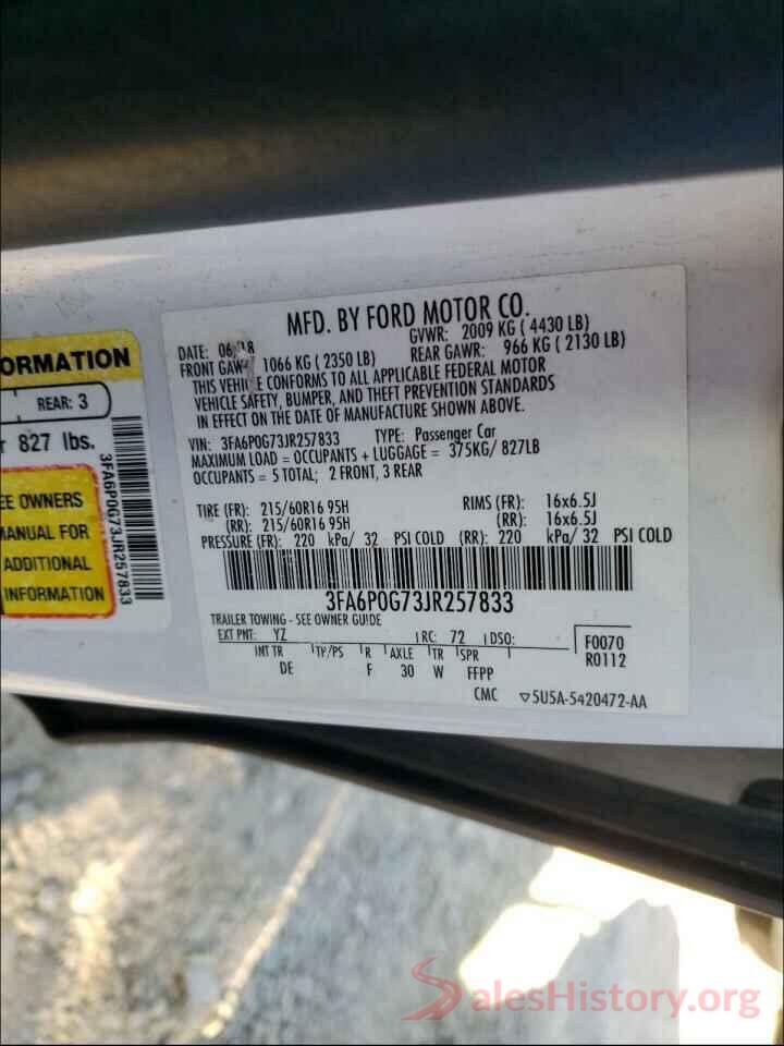 3FA6P0G73JR257833 2018 FORD FUSION